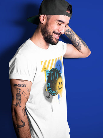 Jordan 2 OFF-WHITE Black Blue Sneaker Match Tees Smile Painting Sneaker Tees Jordan 2 OFF-WHITE Black Blue Sneaker Release Tees Unisex Shirts