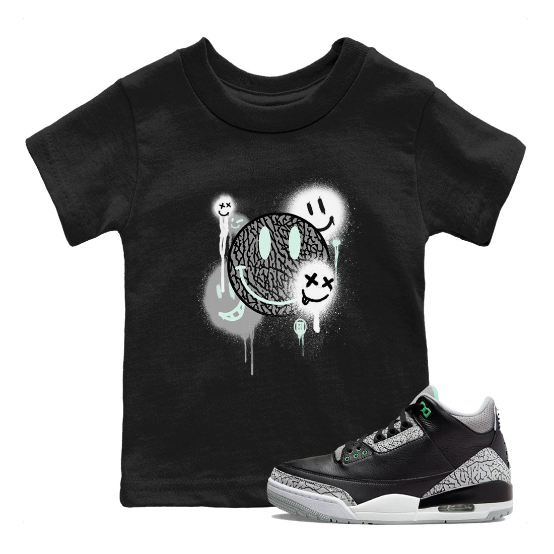 3s Green Glow shirt to match jordans Smile Painting sneaker tees Air Jordan 3 Green Glow SNRT sneaker release tees baby toddler Black 1 cotton Shirt