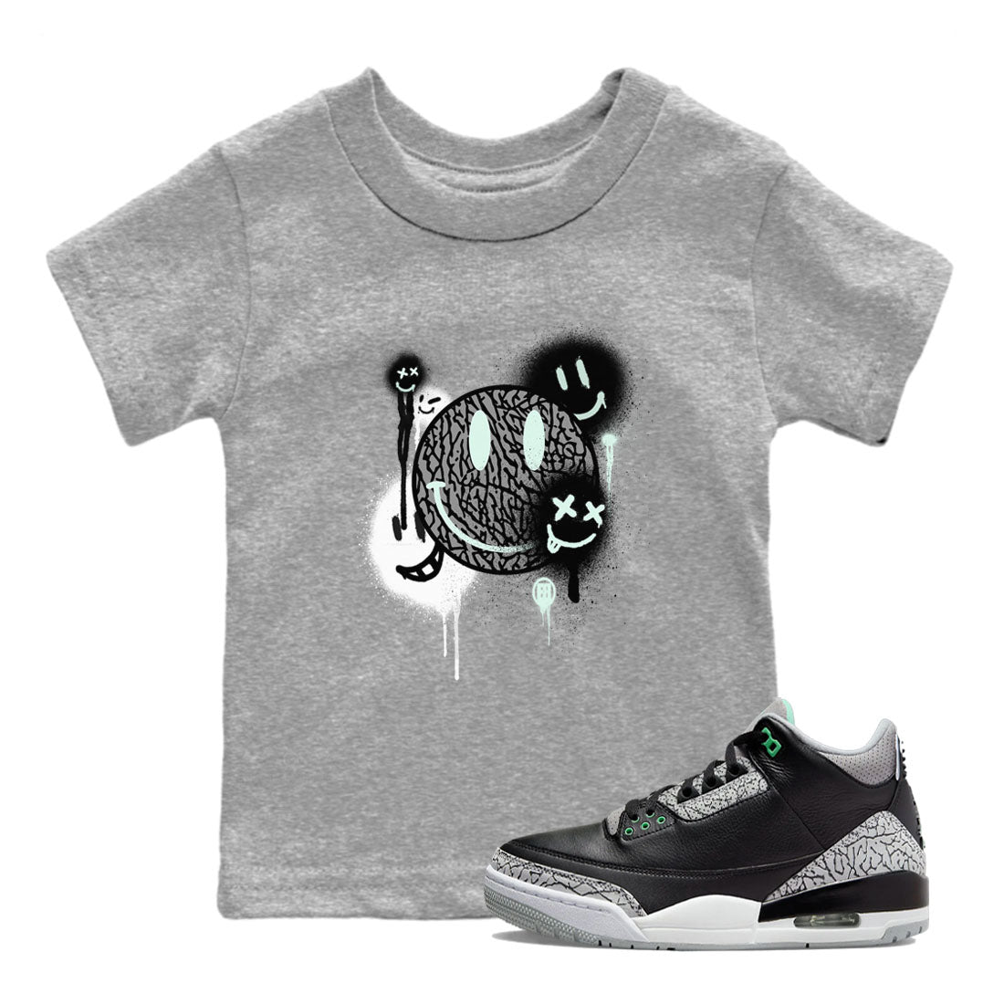 3s Green Glow shirt to match jordans Smile Painting sneaker tees Air Jordan 3 Green Glow SNRT sneaker release tees baby toddler Heather Grey 1 cotton Shirt