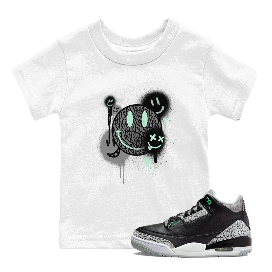 3s Green Glow shirt to match jordans Smile Painting sneaker tees Air Jordan 3 Green Glow SNRT sneaker release tees baby toddler White 1 cotton Shirt