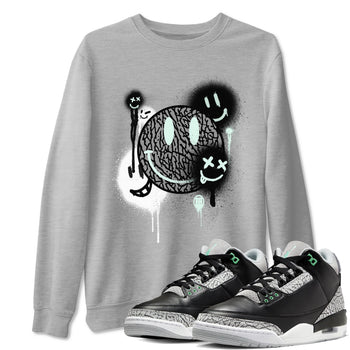 3s Green Glow shirt to match jordans Smile Painting sneaker tees Air Jordan 3 Green Glow SNRT Sneaker Release Tees unisex cotton Heather Grey 1 crew neck shirt