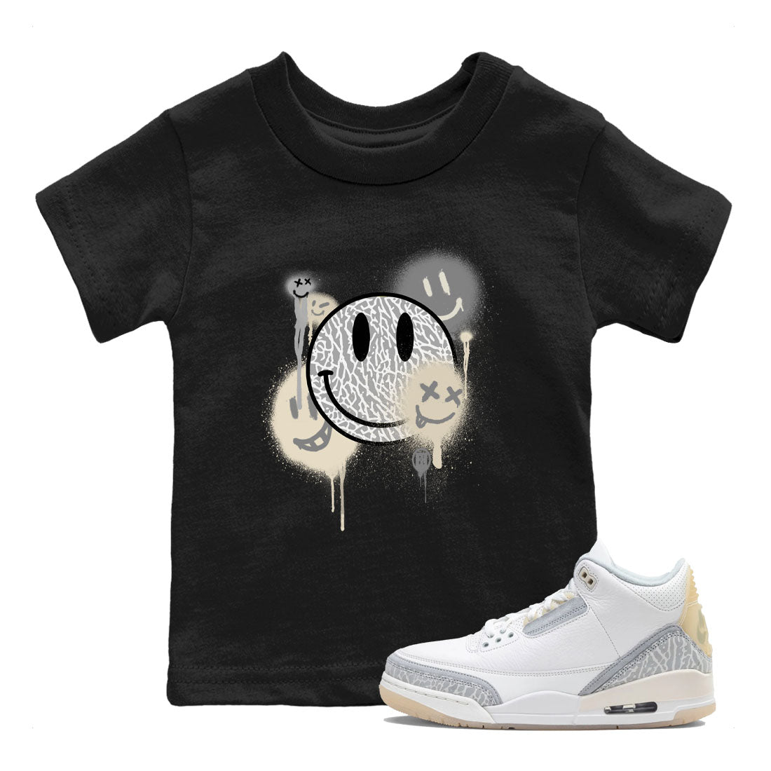 Smile Painting sneaker match tees to Ivory 3s street fashion brand for shirts to match Jordans SNRT Sneaker Tees Air Jordan 3 Craft 'Ivory' unisex t-shirt Black 1 youth shirt