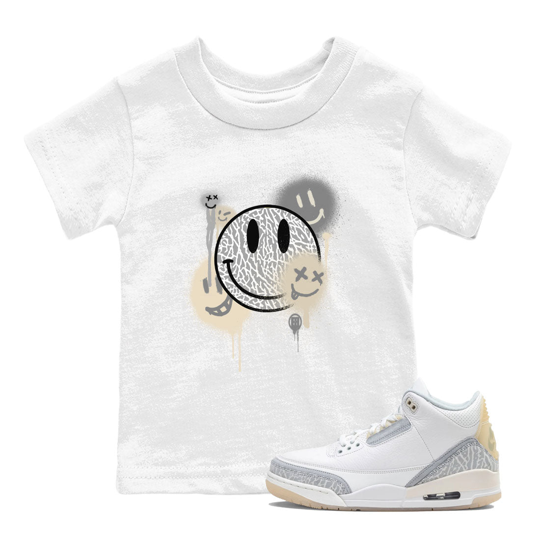 Smile Painting sneaker match tees to Ivory 3s street fashion brand for shirts to match Jordans SNRT Sneaker Tees Air Jordan 3 Craft 'Ivory' unisex t-shirt White 1 youth shirt