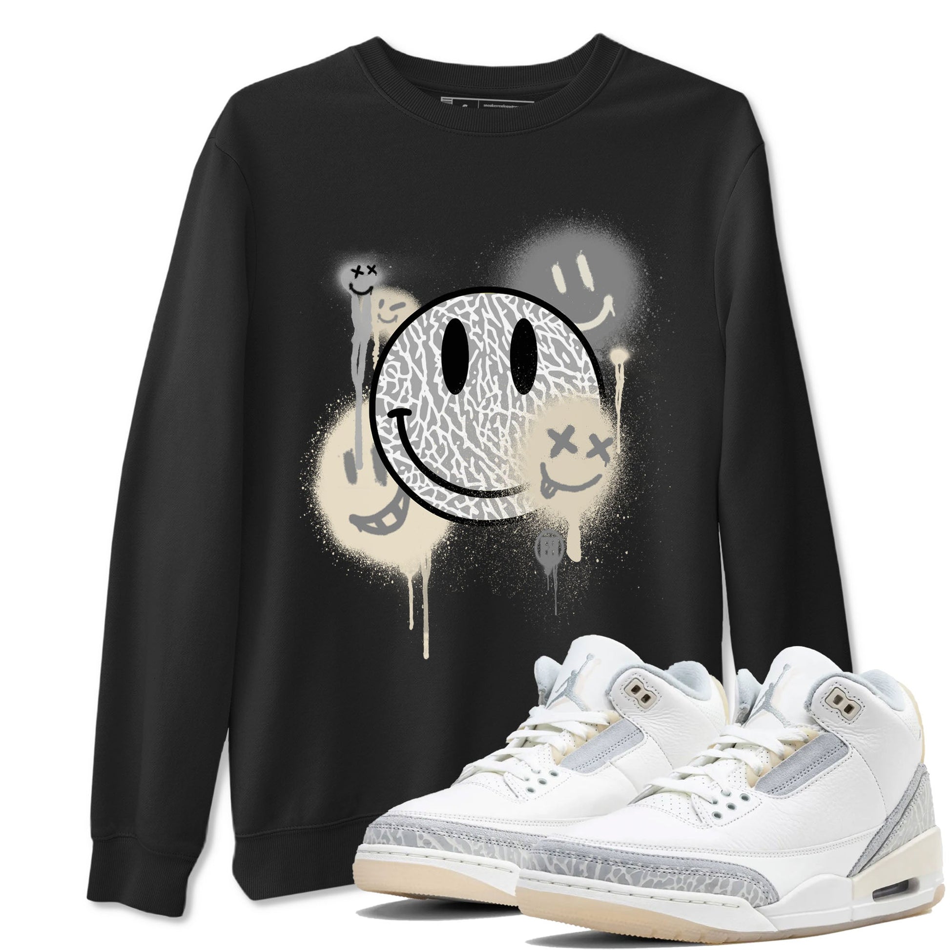 Smile Painting sneaker match tees to Ivory 3s street fashion brand for shirts to match Jordans SNRT Sneaker Tees Air Jordan 3 Craft 'Ivory' unisex t-shirt Black 1 unisex shirt