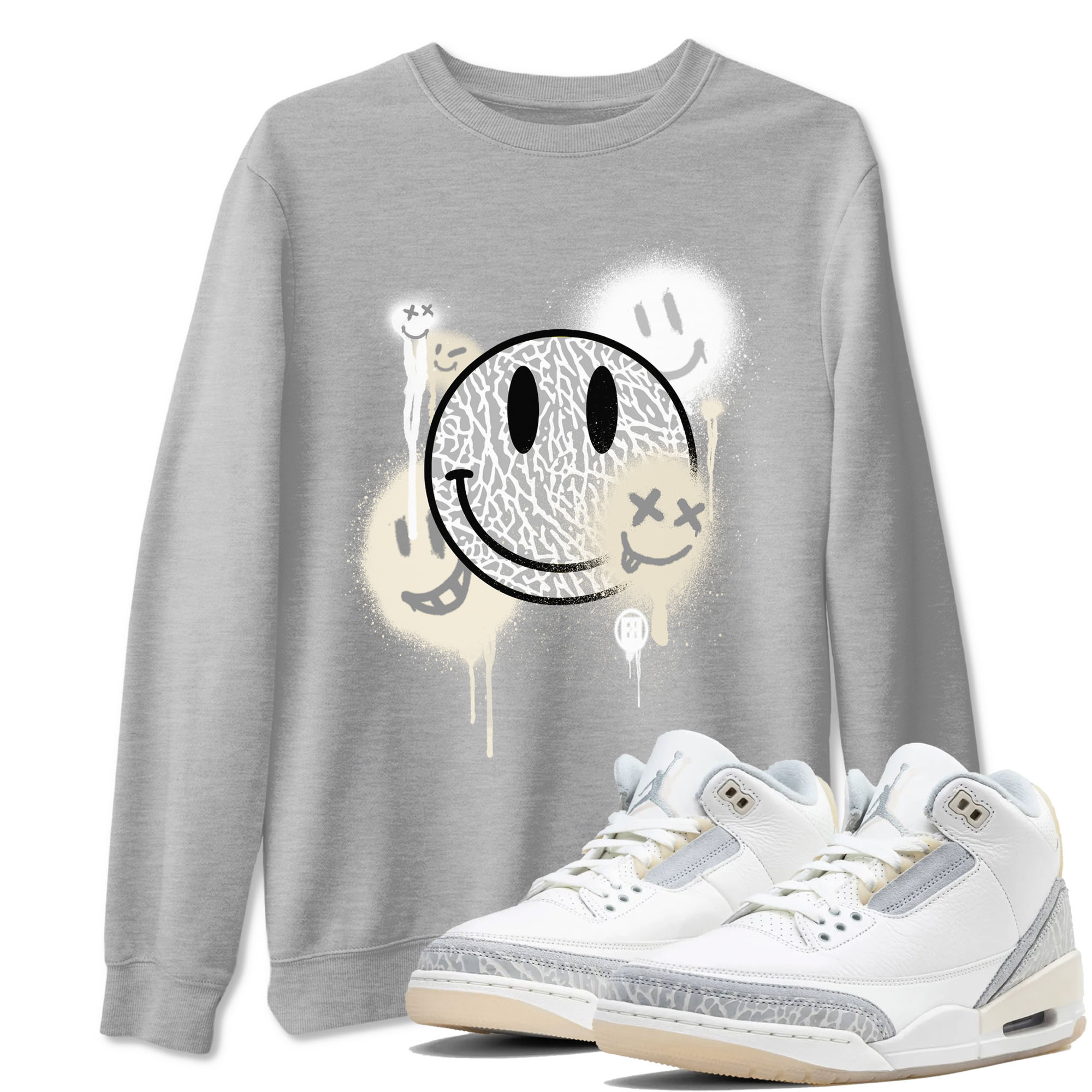 Smile Painting sneaker match tees to Ivory 3s street fashion brand for shirts to match Jordans SNRT Sneaker Tees Air Jordan 3 Craft 'Ivory' unisex t-shirt Heather Grey 1 unisex shirt