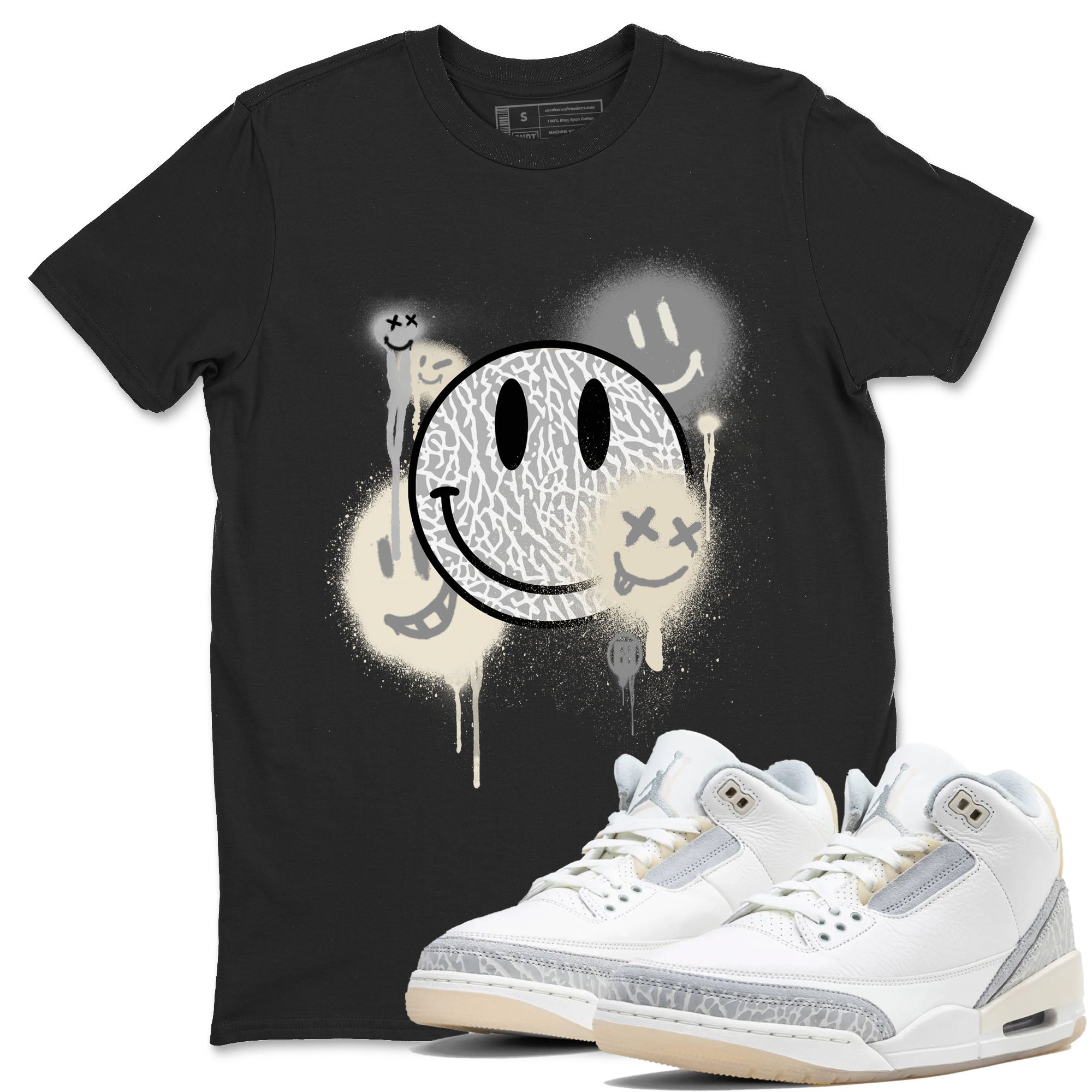 Smile Painting sneaker match tees to Ivory 3s street fashion brand for shirts to match Jordans SNRT Sneaker Tees Air Jordan 3 Craft 'Ivory' unisex t-shirt Black 1 unisex shirt