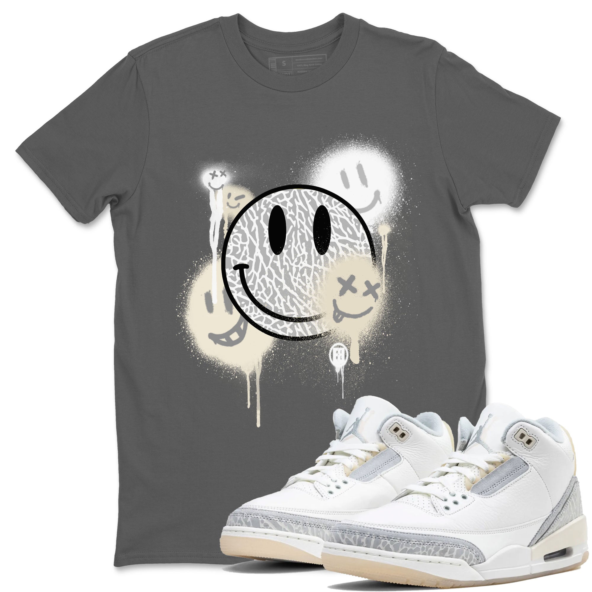 Smile Painting sneaker match tees to Ivory 3s street fashion brand for shirts to match Jordans SNRT Sneaker Tees Air Jordan 3 Craft 'Ivory' unisex t-shirt Cool Grey 1 unisex shirt