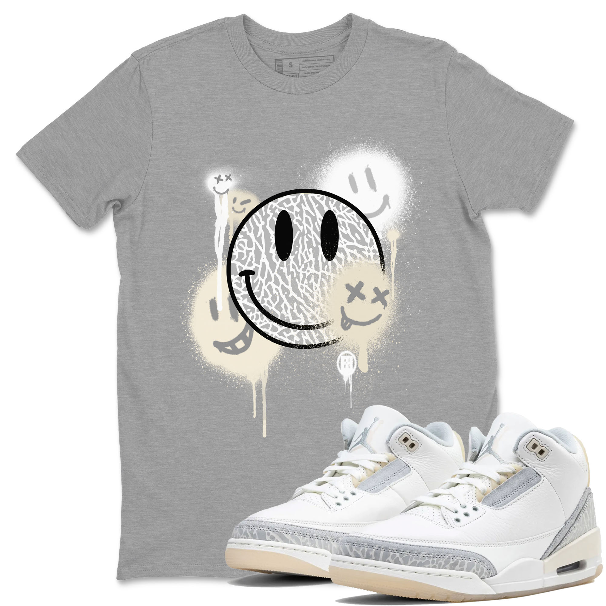Smile Painting sneaker match tees to Ivory 3s street fashion brand for shirts to match Jordans SNRT Sneaker Tees Air Jordan 3 Craft 'Ivory' unisex t-shirt Heather Grey 1 unisex shirt