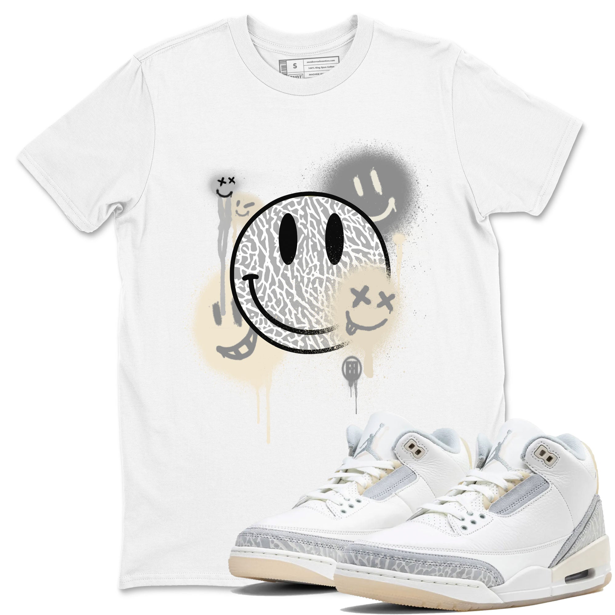 Smile Painting sneaker match tees to Ivory 3s street fashion brand for shirts to match Jordans SNRT Sneaker Tees Air Jordan 3 Craft 'Ivory' unisex t-shirt White 1 unisex shirt