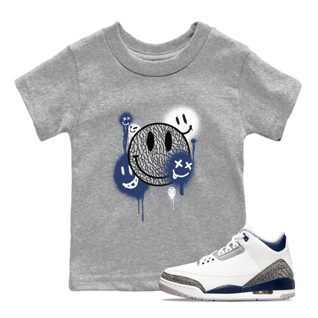 3s Midnight Navy shirt to match jordans Smile Painting sneaker match tee Air Jordan 3 Midnight Navy SNRT Sneaker Tees baby toddler Heather Grey 1 cotton Shirt
