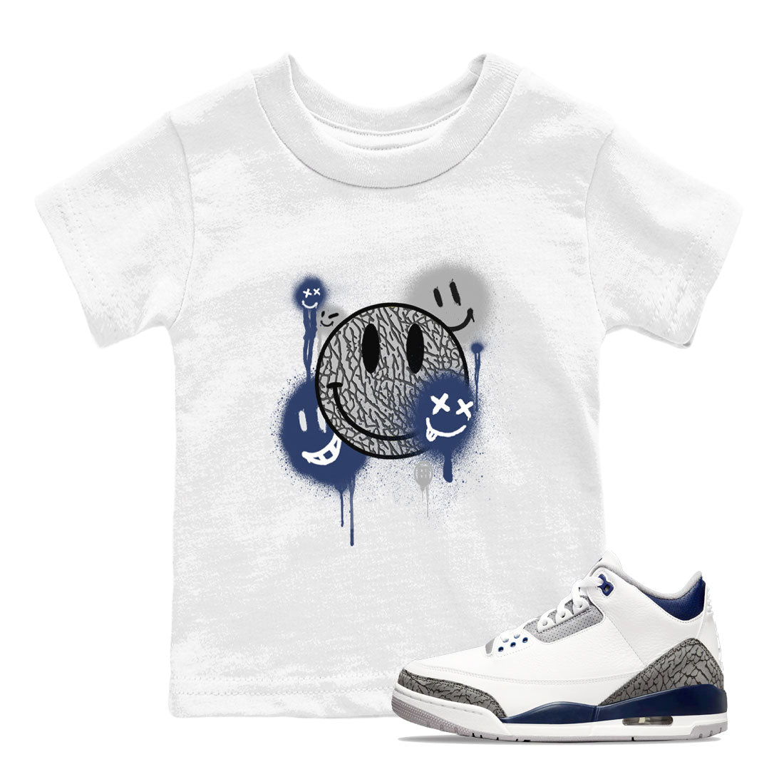 3s Midnight Navy shirt to match jordans Smile Painting sneaker match tee Air Jordan 3 Midnight Navy SNRT Sneaker Tees baby toddler White 1 cotton Shirt