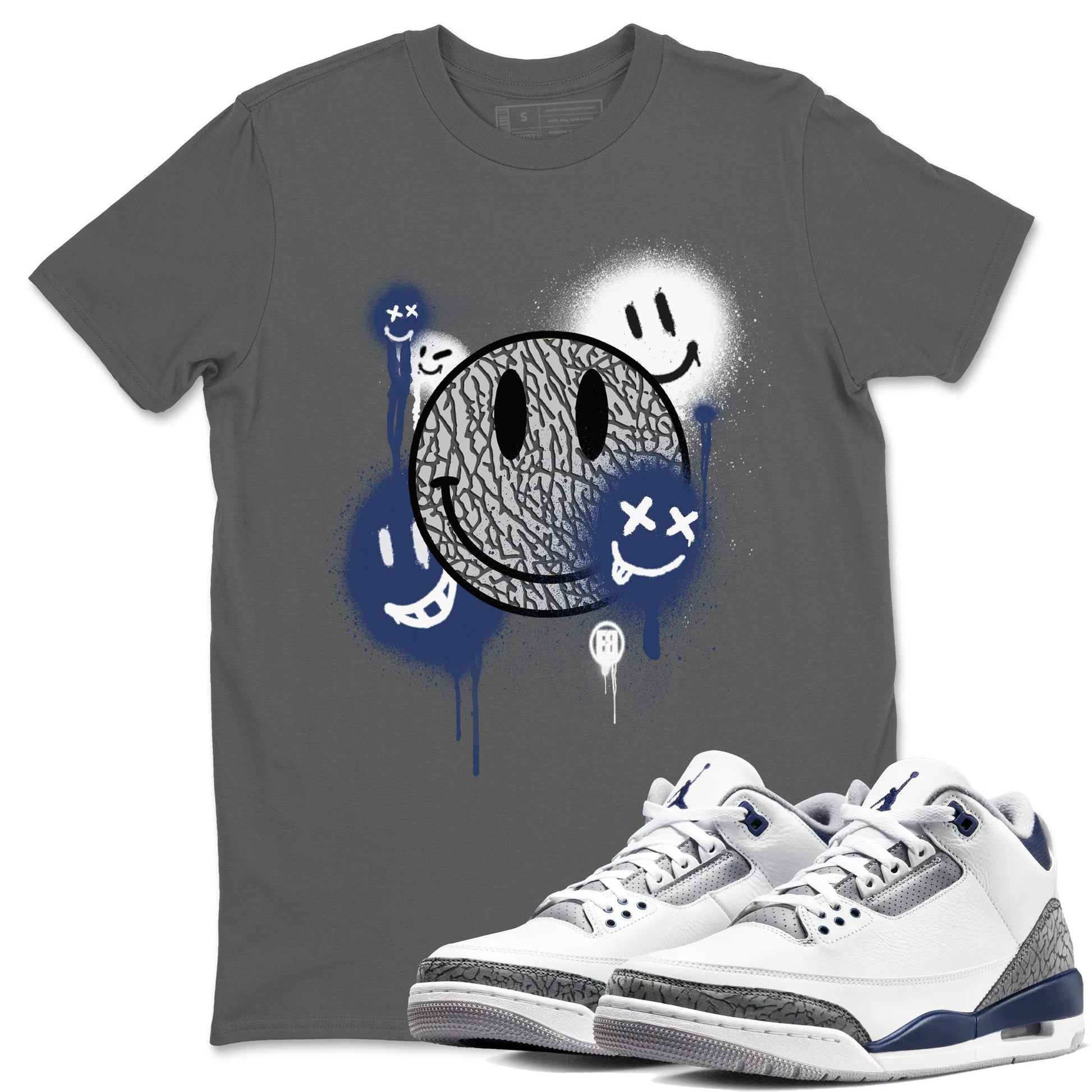 3s Midnight Navy shirt to match jordans Smile Painting sneaker match tee Air Jordan 3 Midnight Navy SNRT Sneaker Tees unisex cotton Cool Grey 1 crew neck shirt