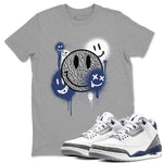 3s Midnight Navy shirt to match jordans Smile Painting sneaker match tee Air Jordan 3 Midnight Navy SNRT Sneaker Tees unisex cotton Heather Grey 1 crew neck shirt