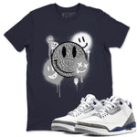 3s Midnight Navy shirt to match jordans Smile Painting sneaker match tee Air Jordan 3 Midnight Navy SNRT Sneaker Tees unisex cotton Navy 1 crew neck shirt