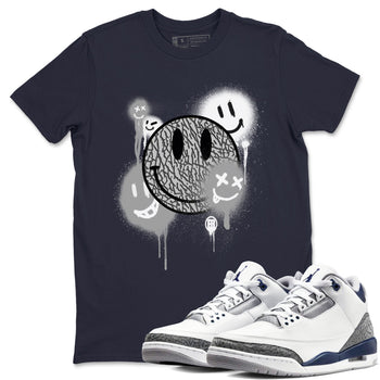 3s Midnight Navy shirt to match jordans Smile Painting sneaker match tee Air Jordan 3 Midnight Navy SNRT Sneaker Tees unisex cotton Navy 1 crew neck shirt