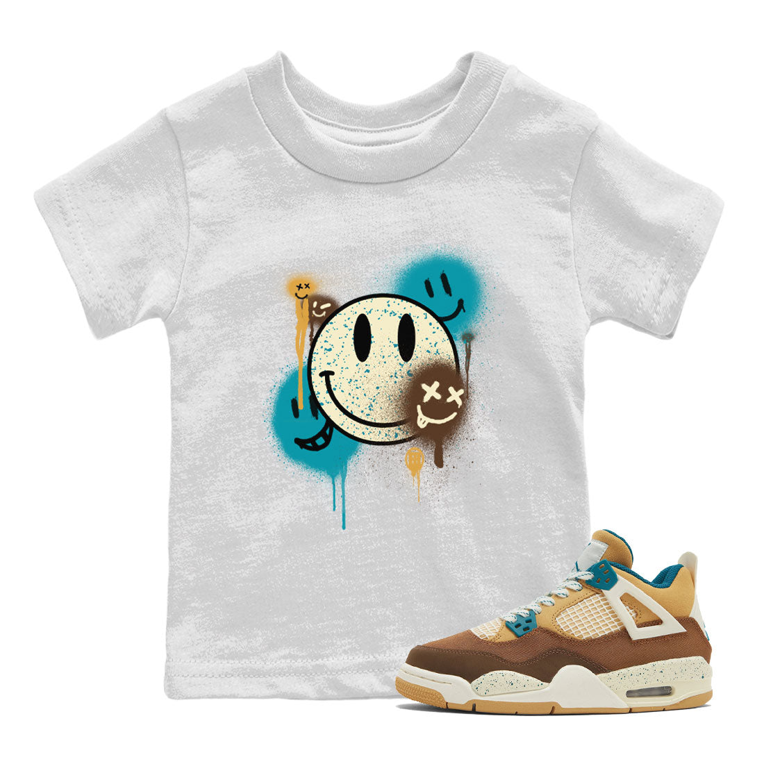 Air Jordan 4 GS Cacao Wow Match To Jordans Smile Painting Sneaker Tees Air Jordan 4 Cacao Wow SNRT Sneaker Release Tees Kids Shirts White 1