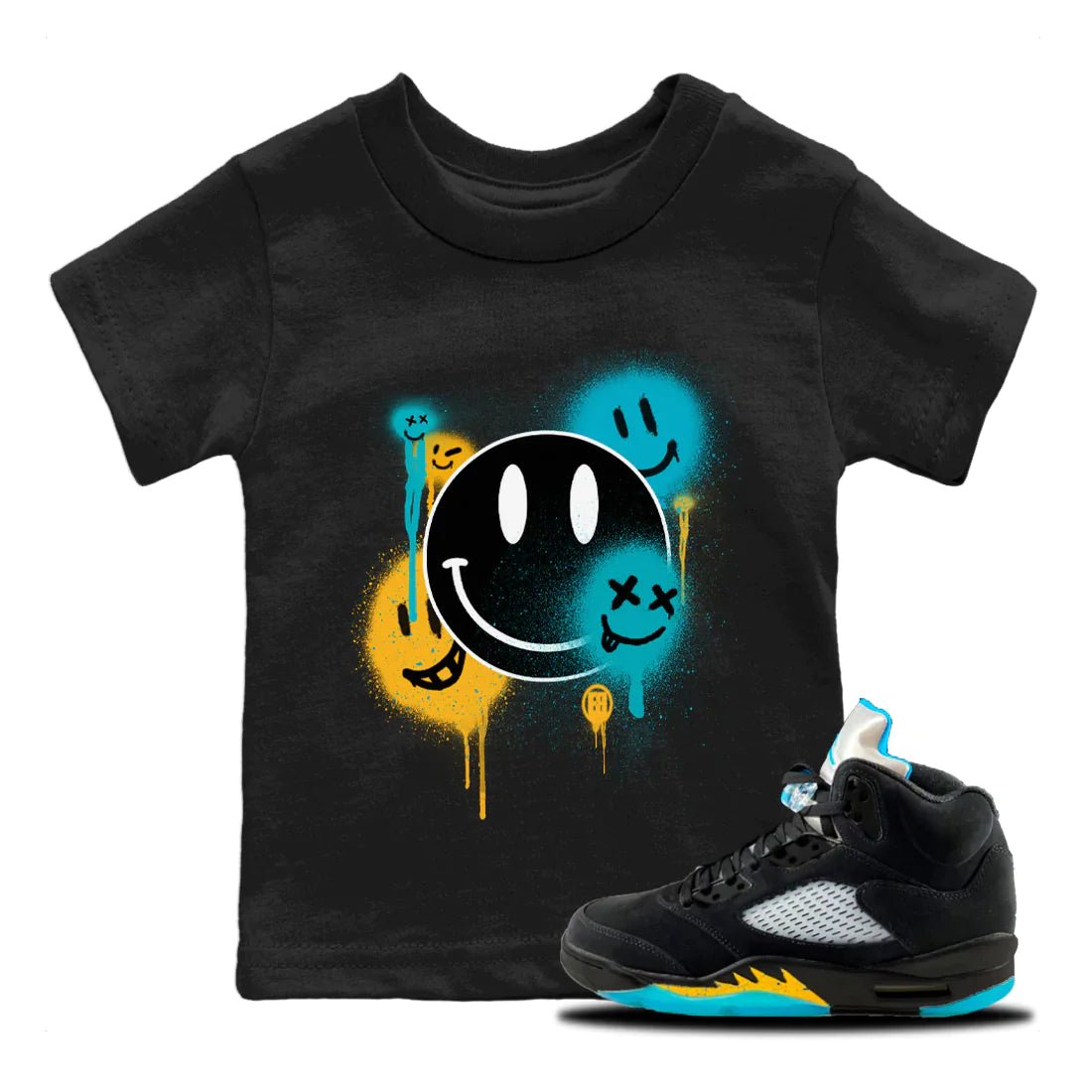 Jordan 5 Aqua Sneaker Match Tees Smile Painting Sneaker Tees Jordan 5 Aqua Sneaker Release Tees Kids Shirts