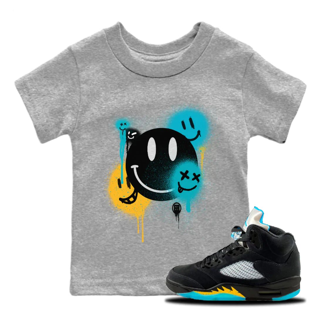 Jordan 5 Aqua Sneaker Match Tees Smile Painting Sneaker Tees Jordan 5 Aqua Sneaker Release Tees Kids Shirts