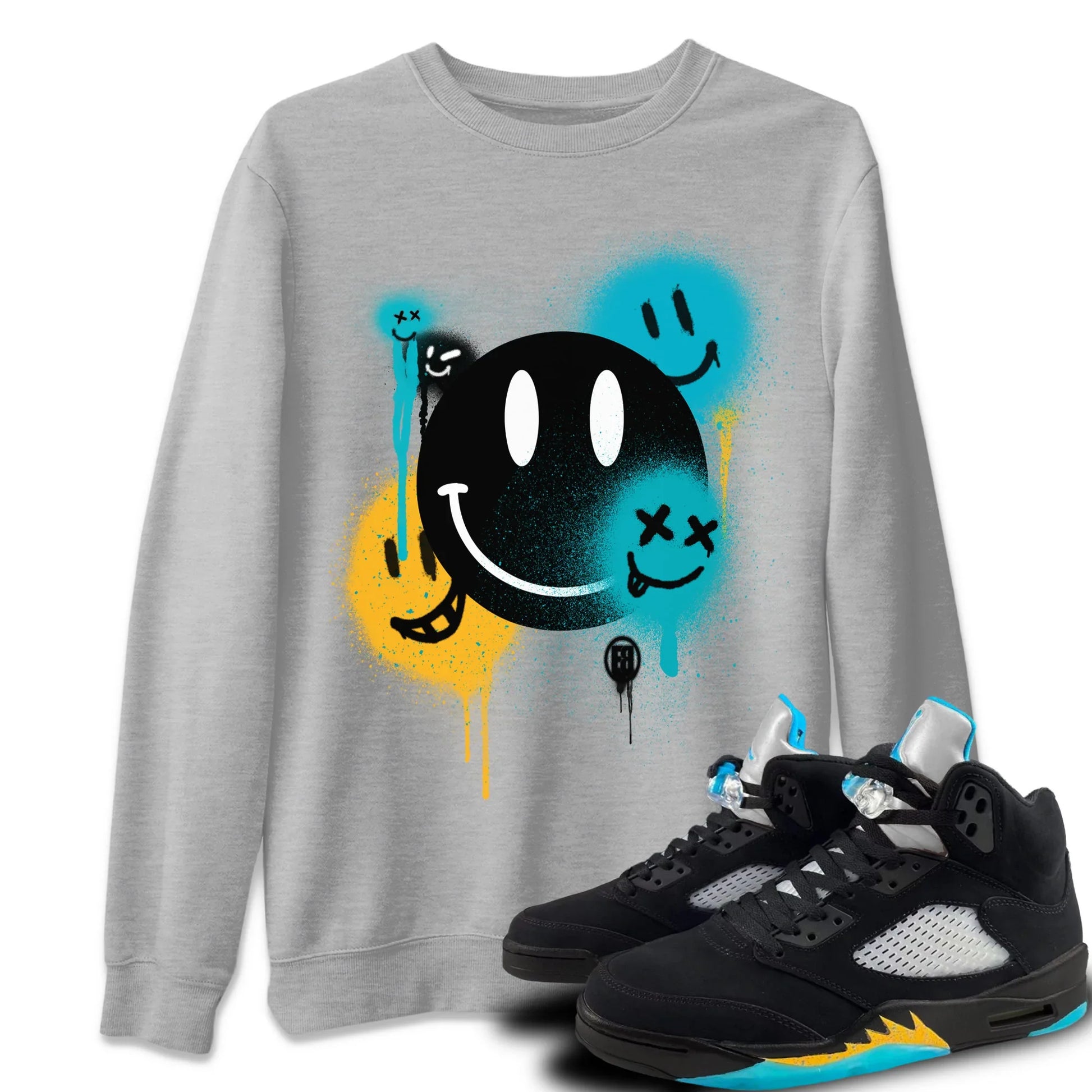 Jordan 5 Aqua Sneaker Match Tees Smile Painting Sneaker Tees Jordan 5 Aqua Sneaker Release Tees Unisex Shirts