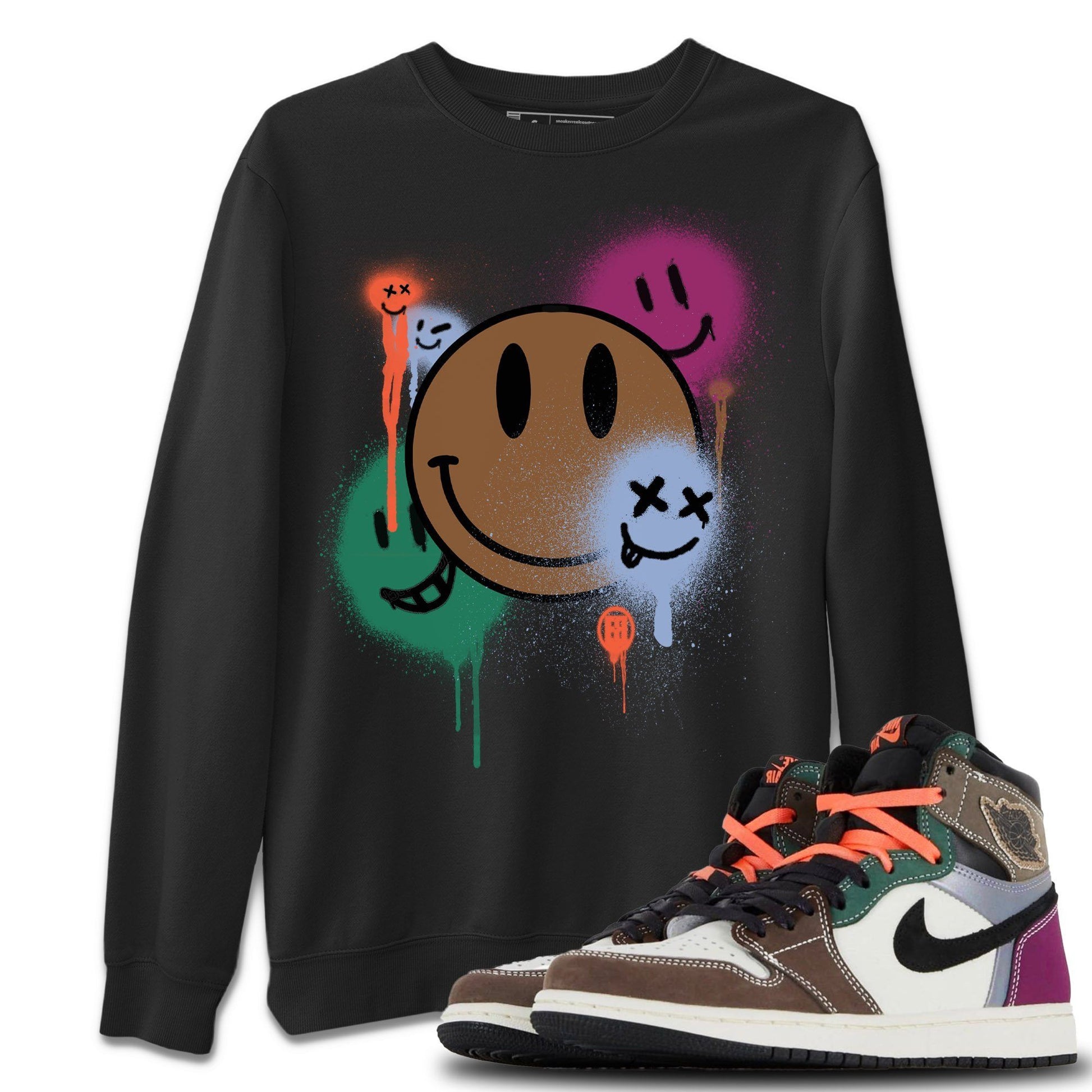 Jordan 1 Hand Crafted Sneaker Match Tees Smile Painting Sneaker Tees Jordan 1 Hand Crafted Sneaker Release Tees Unisex Shirts