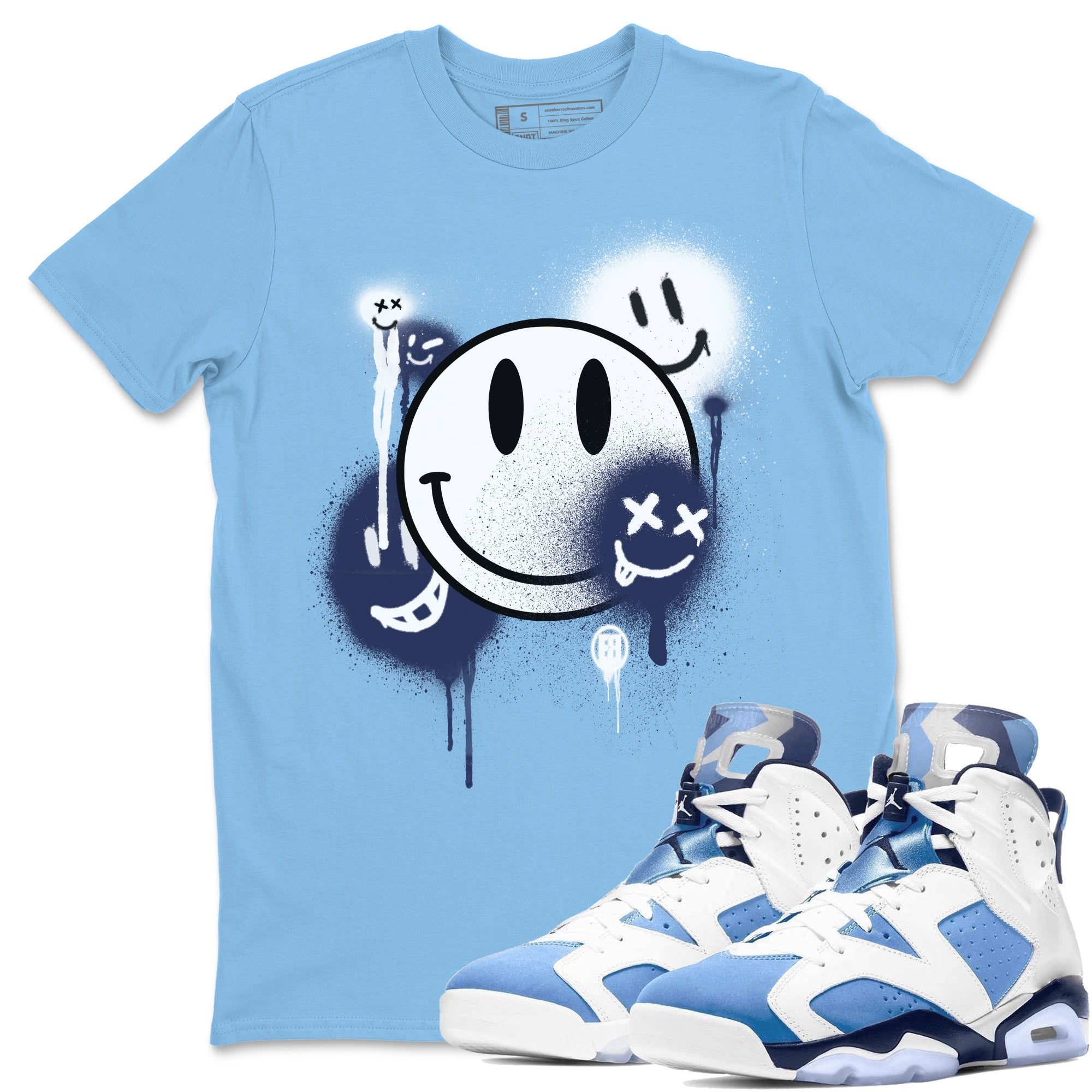 Snrt Sneaker Tee Jordan 6 UNC Smile Painting unisex Shirts Snrt Sneaker Tees T Shirt Carolina Blue XL