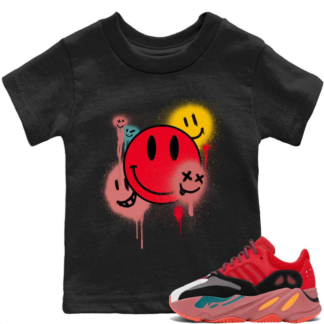 Yeezy 700 Hi-Res Red Sneaker Match Tees Smile Painting Sneaker Tees Yeezy 700 Hi-Res Red Sneaker Release Tees Kids Shirts