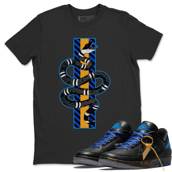Jordan 2 OFF-WHITE Black Blue Sneaker Match Tees Snake Sneaker Tees Jordan 2 OFF-WHITE Black Blue Sneaker Release Tees Unisex Shirts