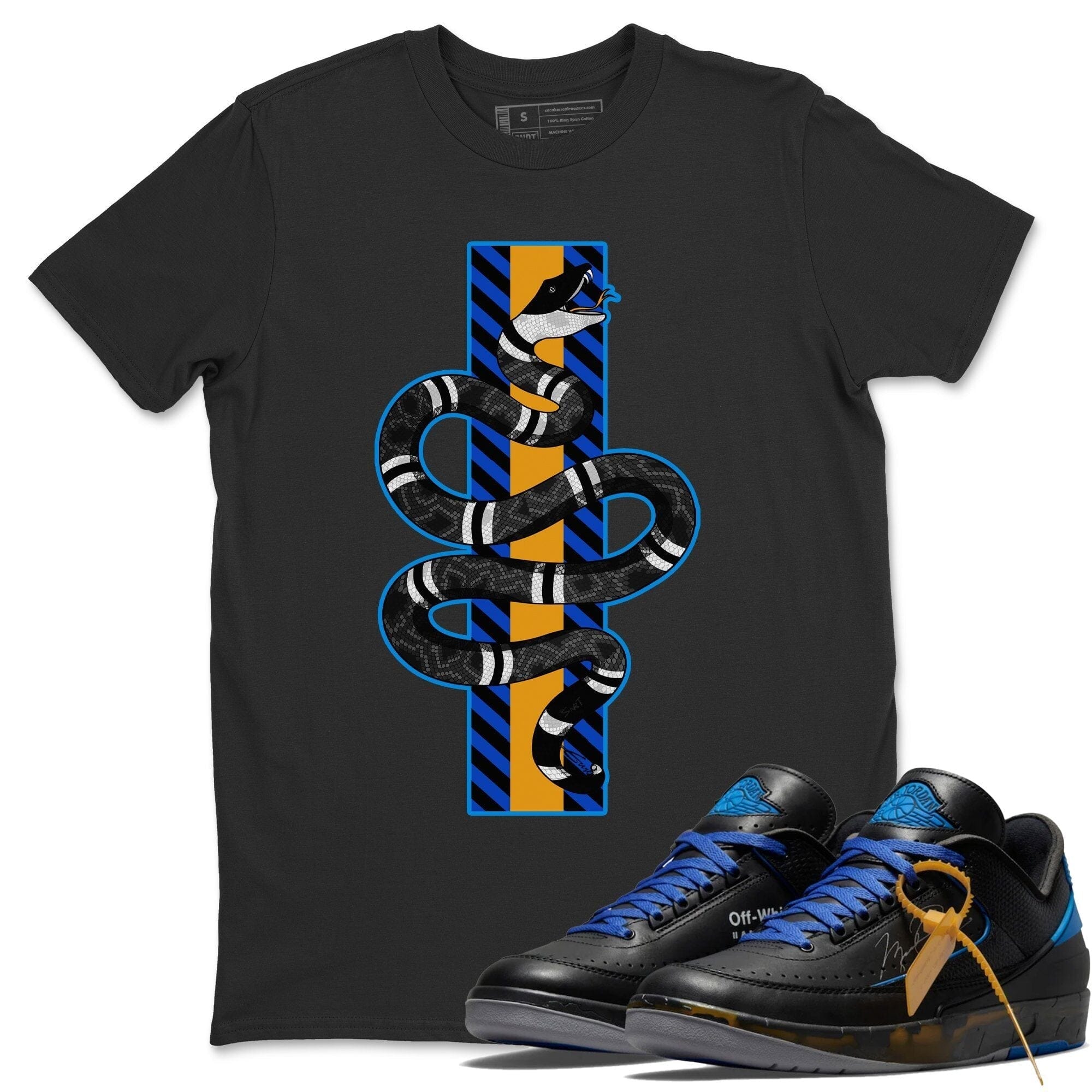 Jordan 2 OFF-WHITE Black Blue Sneaker Match Tees Snake Sneaker Tees Jordan 2 OFF-WHITE Black Blue Sneaker Release Tees Unisex Shirts