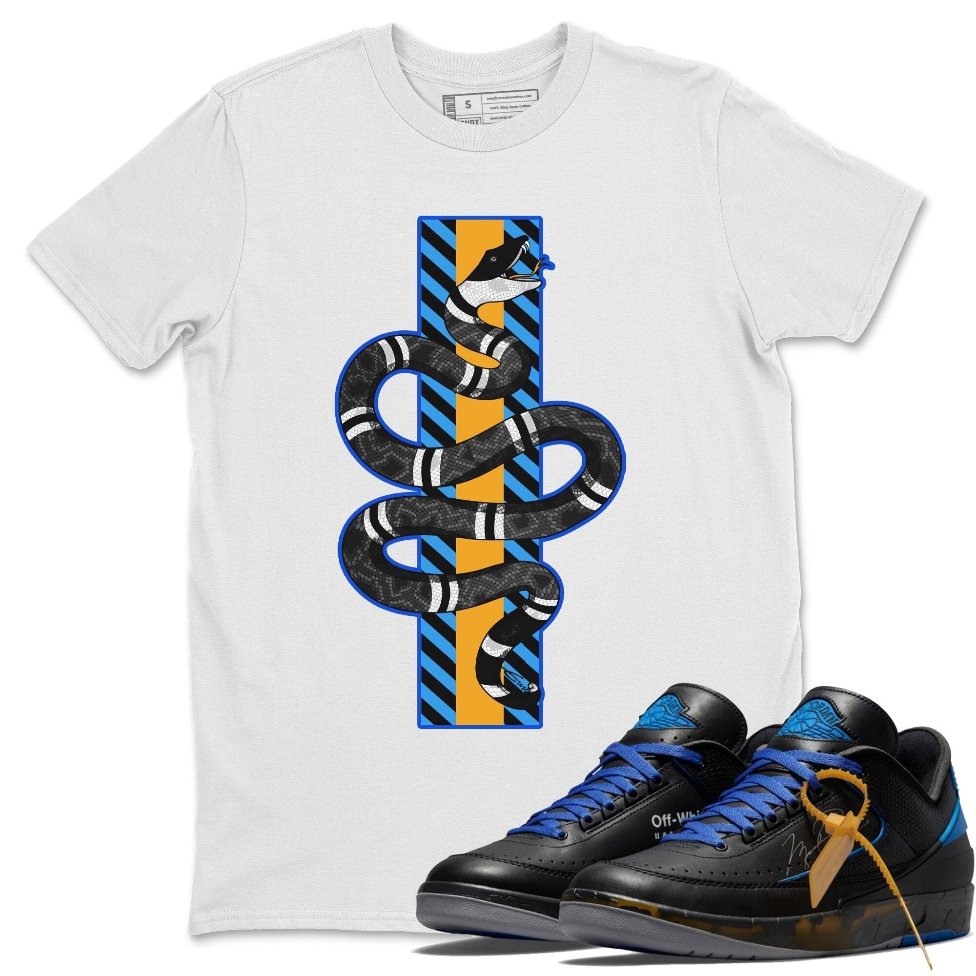 Jordan 2 OFF-WHITE Black Blue Sneaker Match Tees Snake Sneaker Tees Jordan 2 OFF-WHITE Black Blue Sneaker Release Tees Unisex Shirts