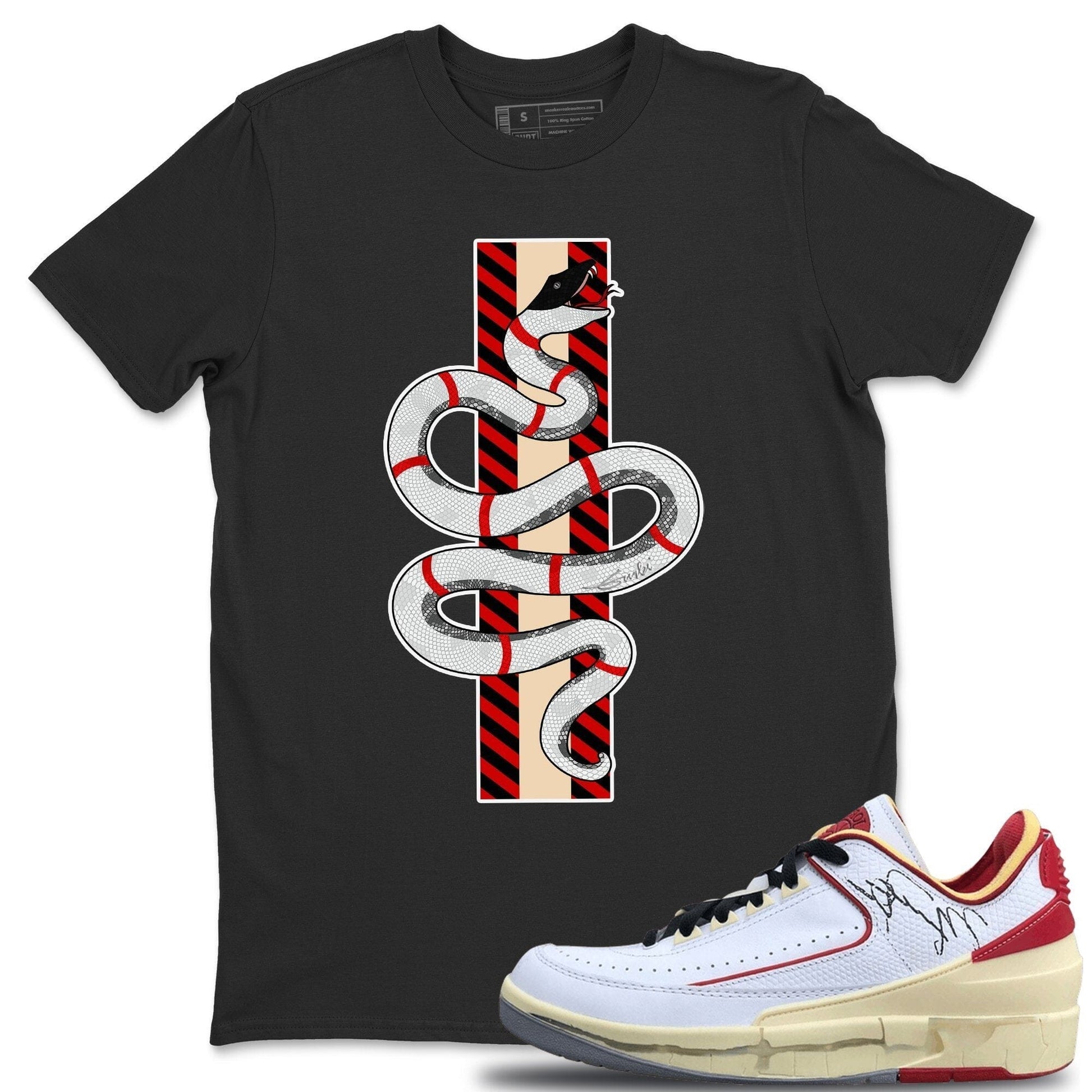 Jordan 2 OFF-WHITE Varsity Red Sneaker Match Tees Snake Sneaker Tees Jordan 2 OFF-WHITE Varsity Red Sneaker Release Tees Unisex Shirts