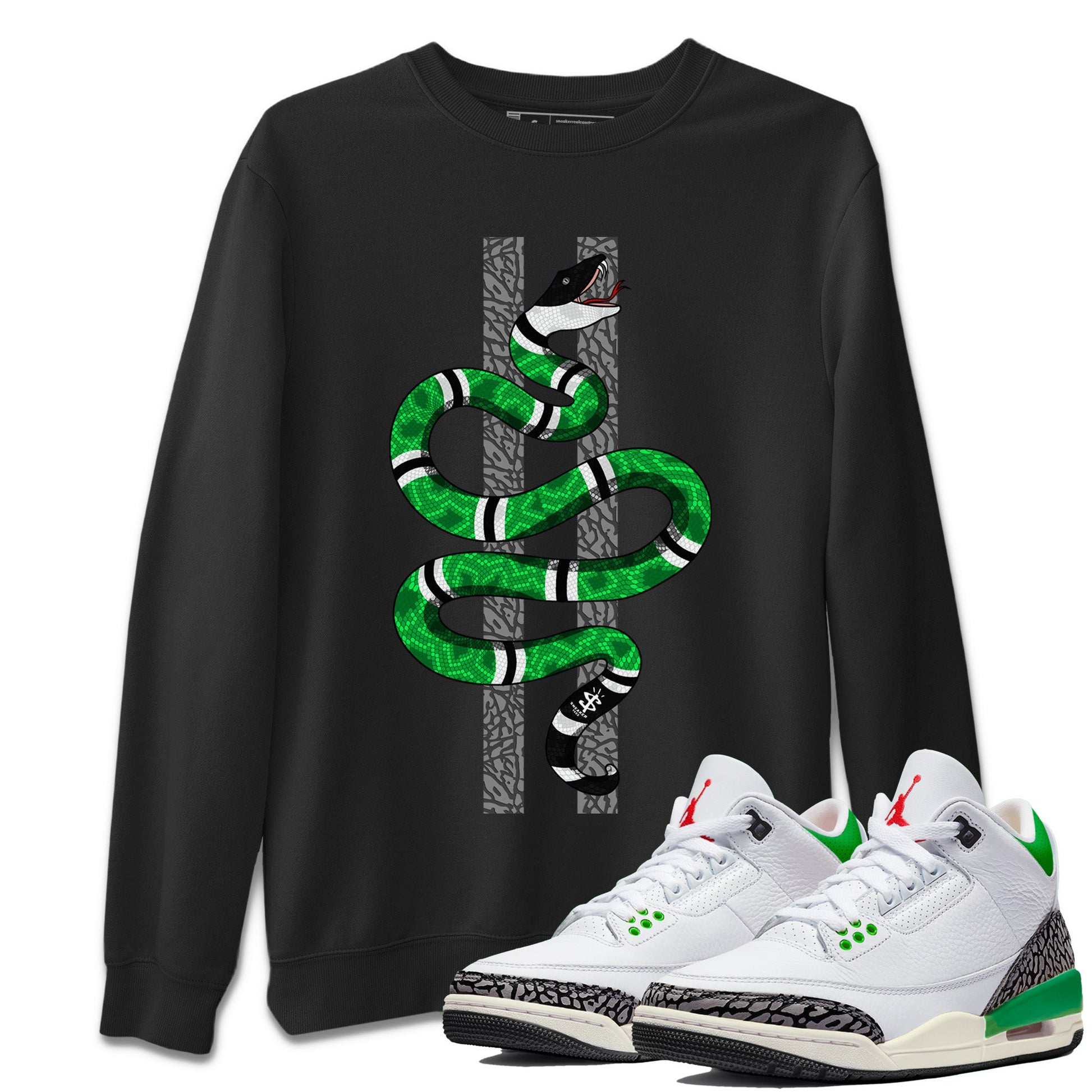 Air Jordan 3 Lucky Green Sneaker Match Tees Snake Sneaker Tees Jordan 3 Retro Lucky Green Sneaker Release Tees Unisex Shirts Black 1