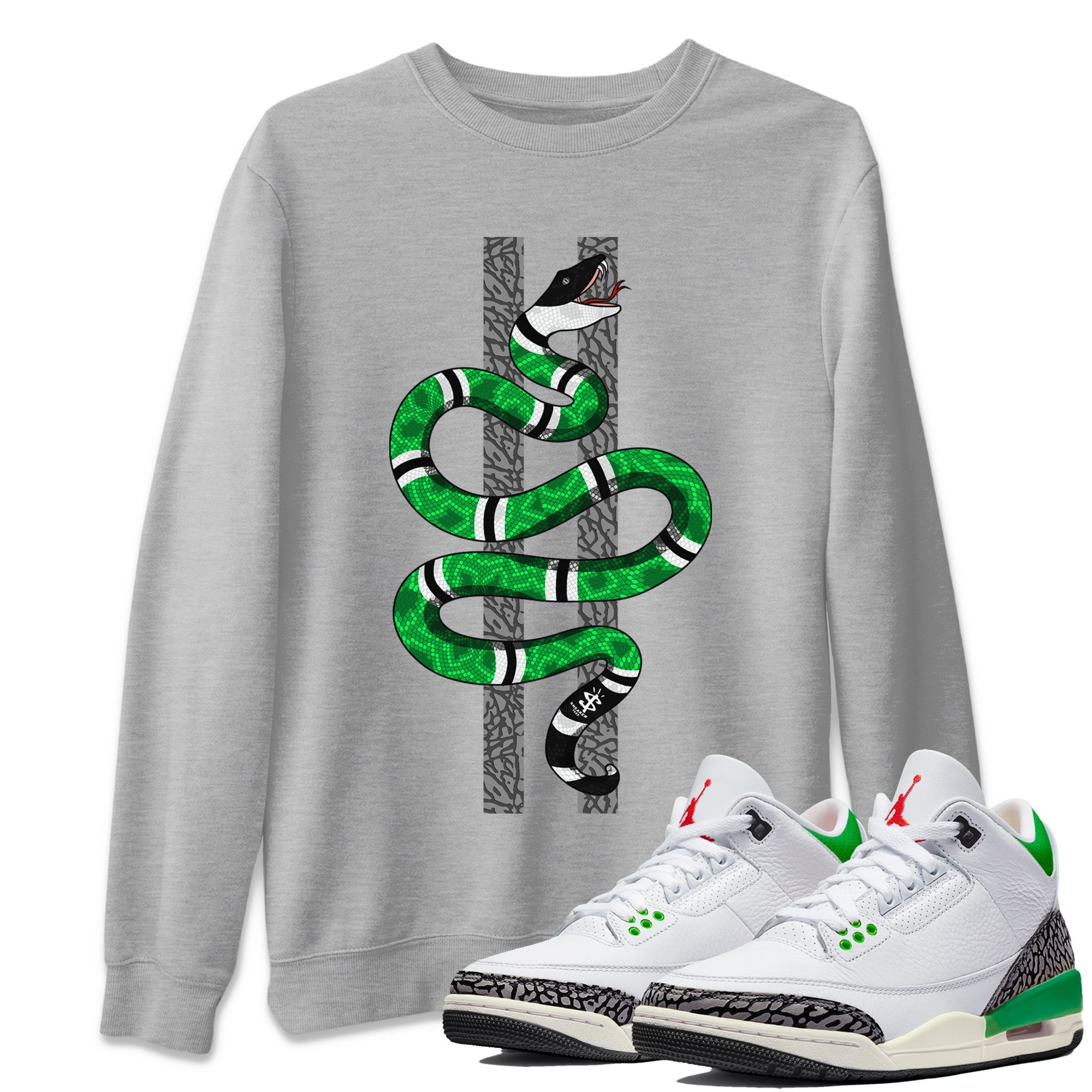 Air Jordan 3 Lucky Green Sneaker Match Tees Snake Sneaker Tees Jordan 3 Retro Lucky Green Sneaker Release Tees Unisex Shirts Heather Grey 1