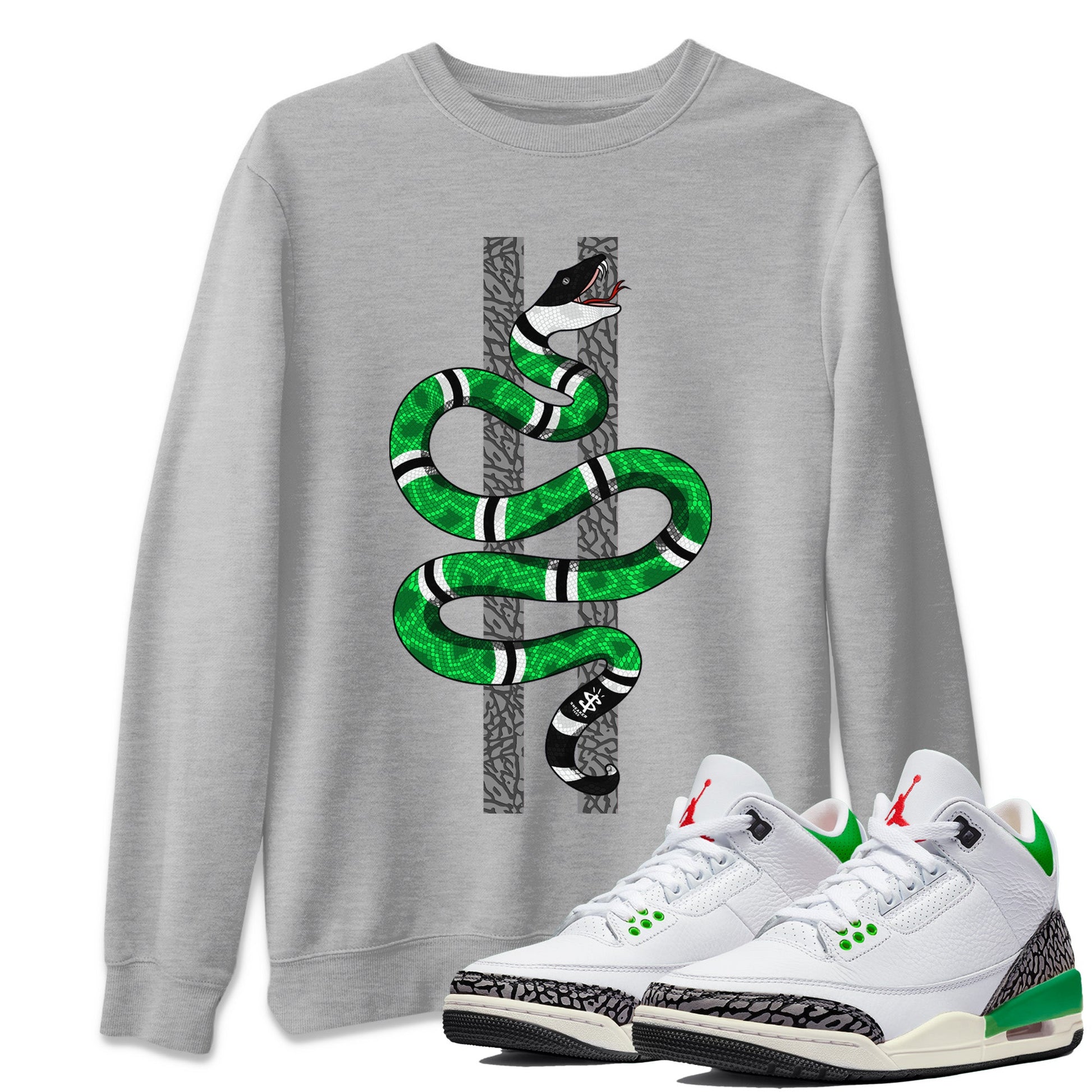 Air Jordan 3 Lucky Green Sneaker Match Tees Snake Sneaker Tees Jordan 3 Retro Lucky Green Sneaker Release Tees Unisex Shirts Heather Grey 1