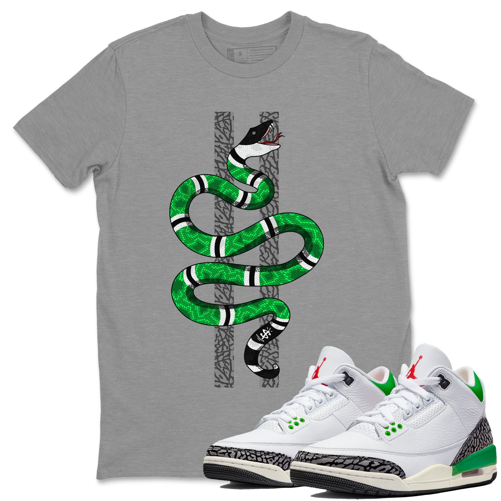 Air Jordan 3 Lucky Green Sneaker Match Tees Snake Sneaker Tees Jordan 3 Retro Lucky Green Sneaker Release Tees Unisex Shirts Heather Grey 1