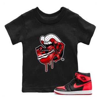 Air Jordan 1 Satin Bred Sneaker Match Tees Sneaker Addiction 2 Sneaker Tees AJ1 Retro Satin Bred SNRT Sneaker Release Tees Kids and Baby Youth Shirts Black 1