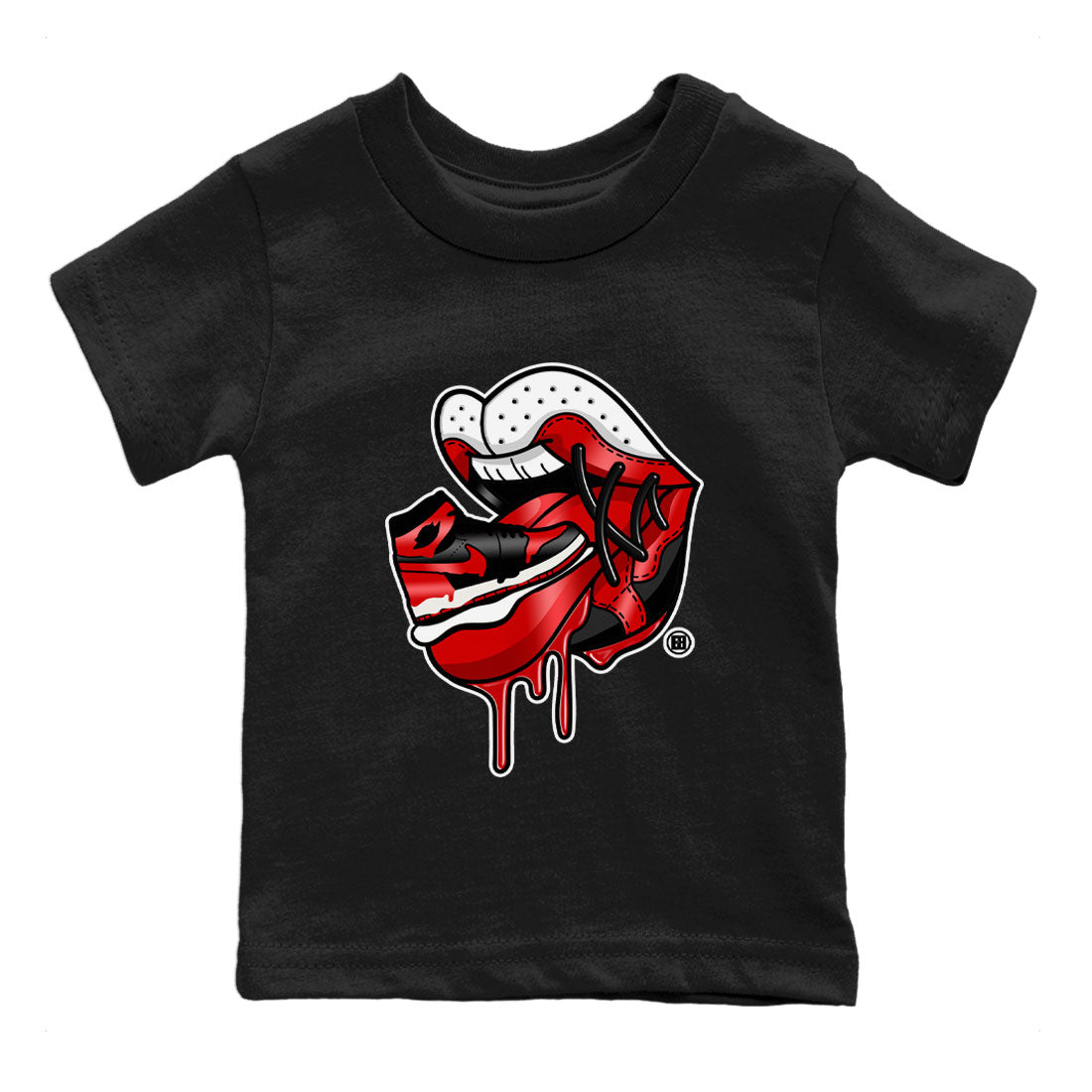 Air Jordan 1 Satin Bred Sneaker Match Tees Sneaker Addiction 2 Sneaker Tees AJ1 Retro Satin Bred SNRT Sneaker Release Tees Kids and Baby Youth Shirts Black 2