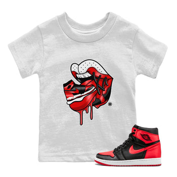 Air Jordan 1 Satin Bred Sneaker Match Tees Sneaker Addiction 2 Sneaker Tees AJ1 Retro Satin Bred SNRT Sneaker Release Tees Kids and Baby Youth Shirts White 1