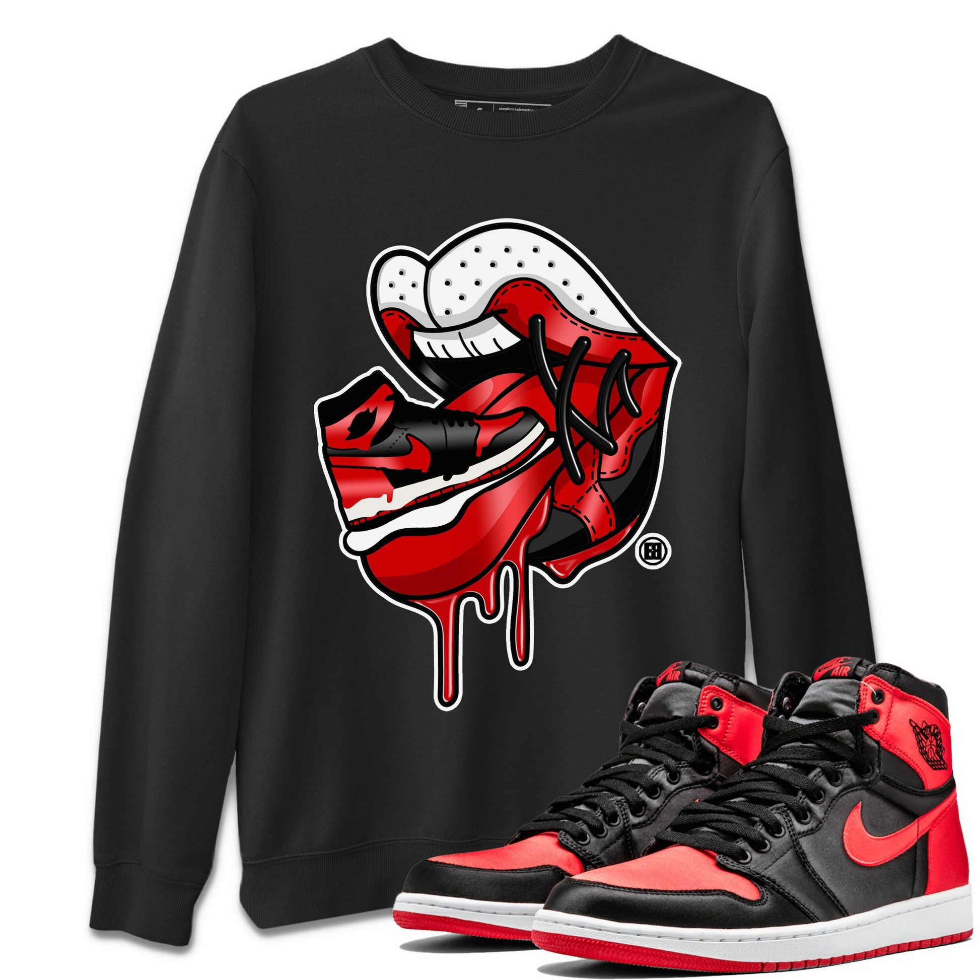 Air Jordan 1 Satin Bred Sneaker Match Tees Sneaker Addiction 2 Sneaker Tees AJ1 Retro Satin Bred SNRT Sneaker Release Tees Unisex Shirts Black 2