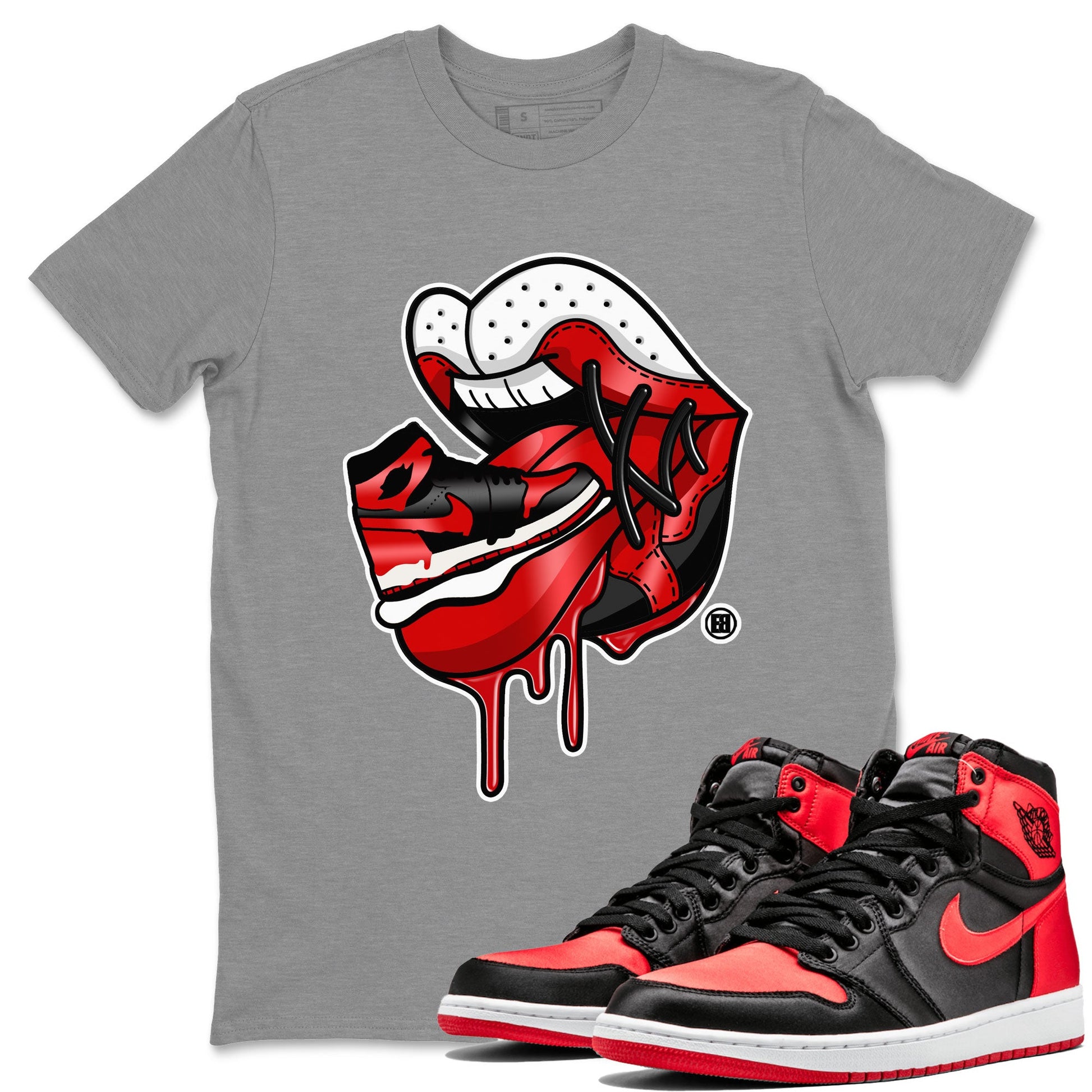 Air Jordan 1 Satin Bred Sneaker Match Tees Sneaker Addiction 2 Sneaker Tees AJ1 Retro Satin Bred SNRT Sneaker Release Tees Unisex Shirts Heather Grey 1