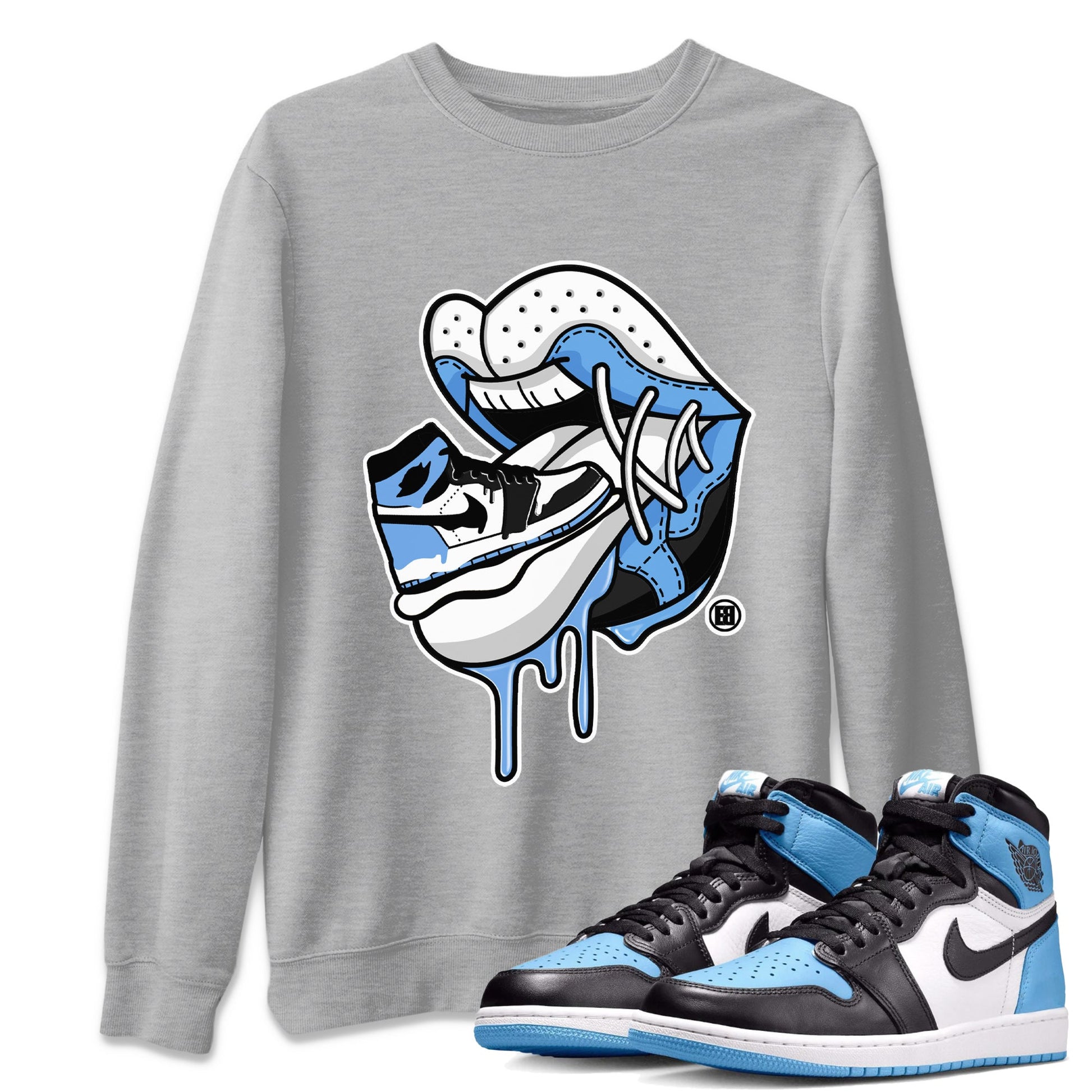 Air Jordan 1 Retro High OG UNC Toe Shirt to match Jordans Sneaker Addiction 2 Sneaker Tees Air Jordan 1 High OG UNC Toe Tees Crew Neck T-Shirts Heather Grey 1