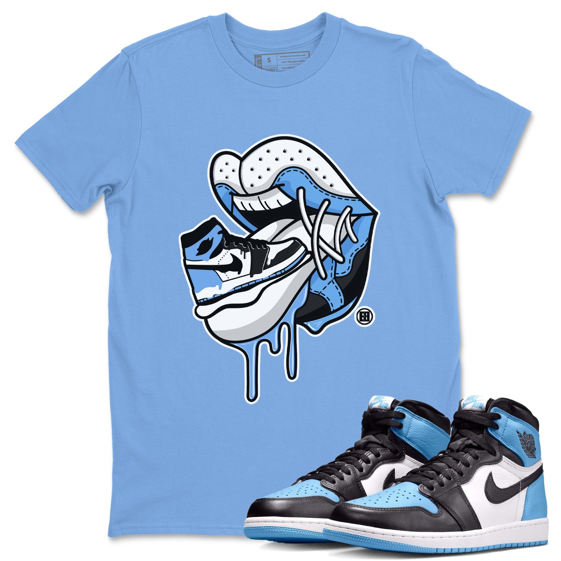 Air Jordan 1 Retro High OG UNC Toe Shirt to match Jordans Sneaker Addiction 2 Sneaker Tees Air Jordan 1 High OG UNC Toe Tees Crew Neck T-Shirts Carolina Blue 1