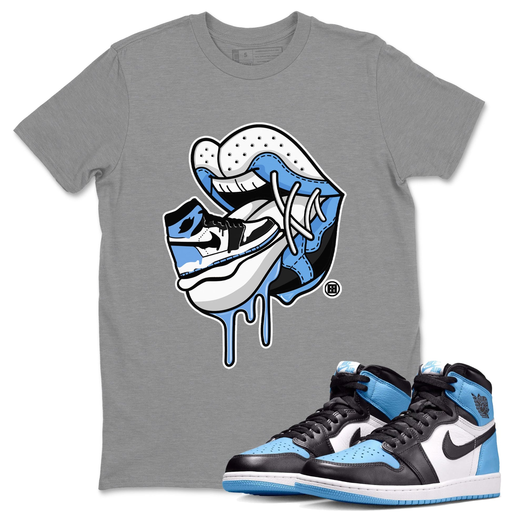 Air Jordan 1 Retro High OG UNC Toe Shirt to match Jordans Sneaker Addiction 2 Sneaker Tees Air Jordan 1 High OG UNC Toe Tees Crew Neck T-Shirts Heather Grey 1