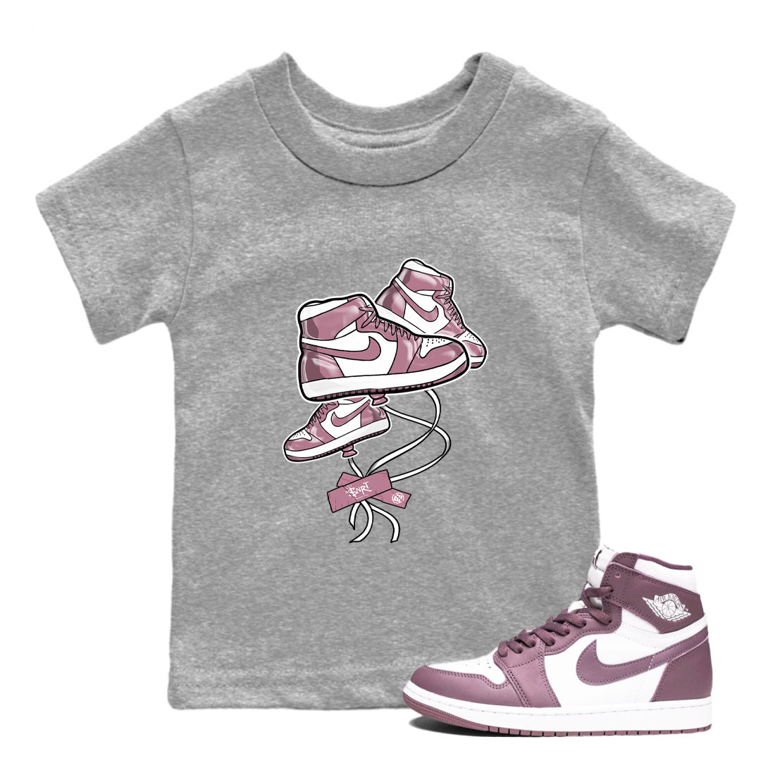 Air Jordan 1 Mauve shirt to match jordans Sneaker Balloon sneaker tees AJ1 Mauve SNRT Sneaker Tees Sneaker Matching Clothing Brand Baby Toddler Heather Grey 1 T-Shirt