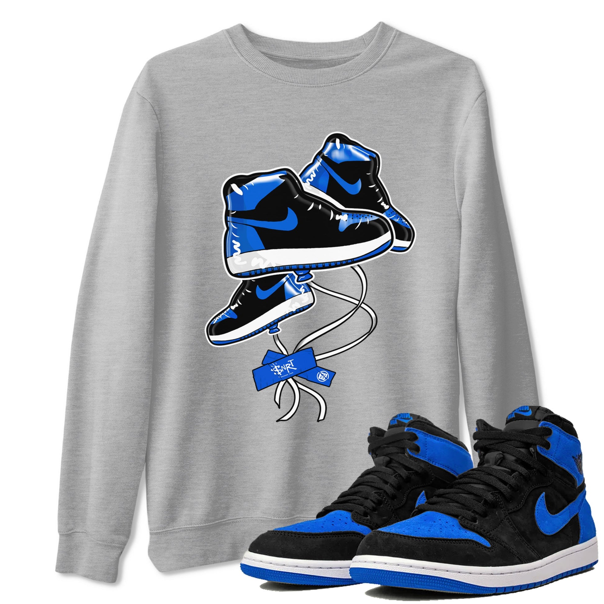AJ1 Royal Reimagined shirt to match jordans Sneaker Balloon sneaker tees Air Jordan 1 Royal Reimagined SNRT Sneaker Tees Sneaker Matching Clothing Brand Unisex Sneaker Tee Heather Grey 1 T-Shirt