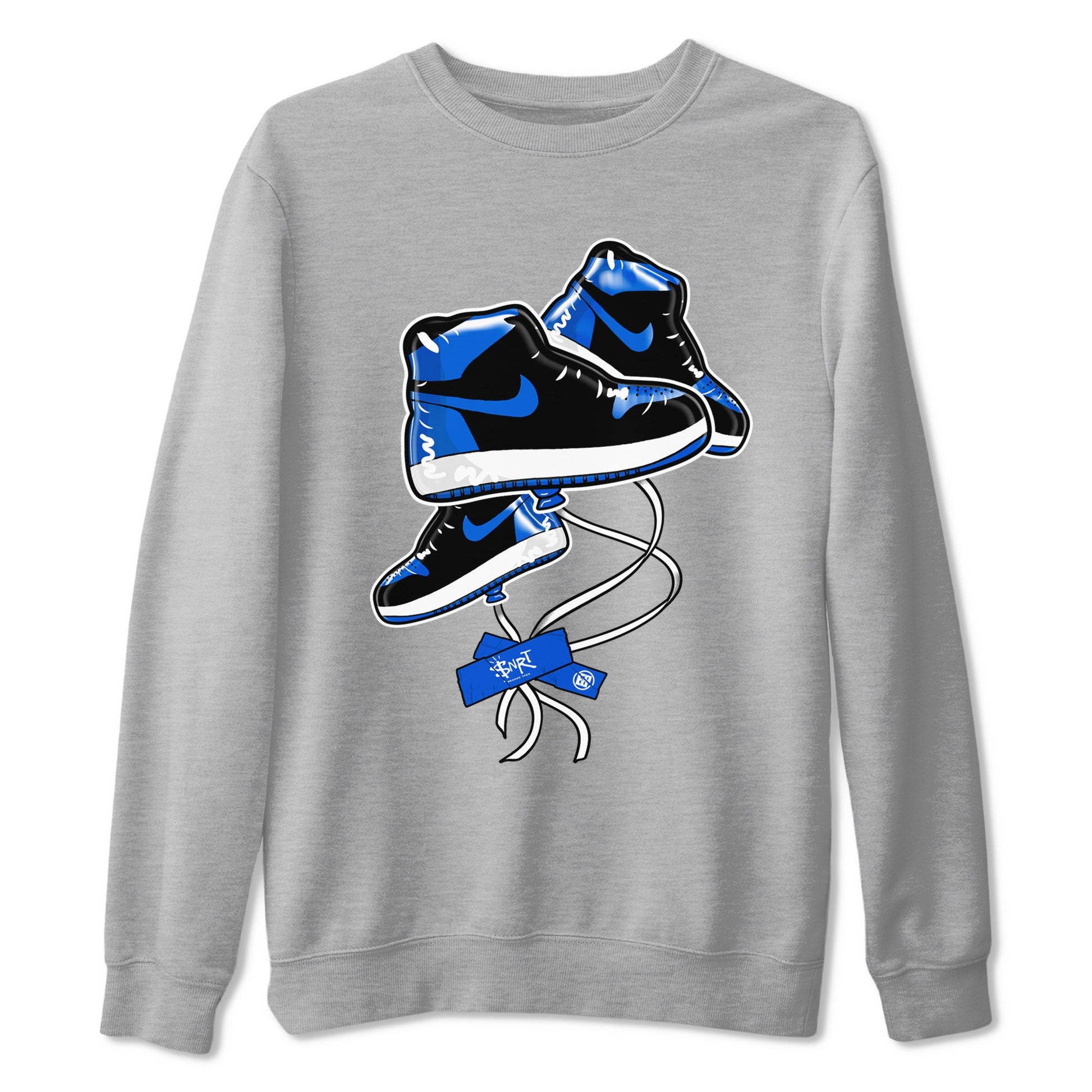 AJ1 Royal Reimagined shirt to match jordans Sneaker Balloon sneaker tees Air Jordan 1 Royal Reimagined SNRT Sneaker Tees Sneaker Matching Clothing Brand Unisex Sneaker Tee Heather Grey 2 T-Shirt