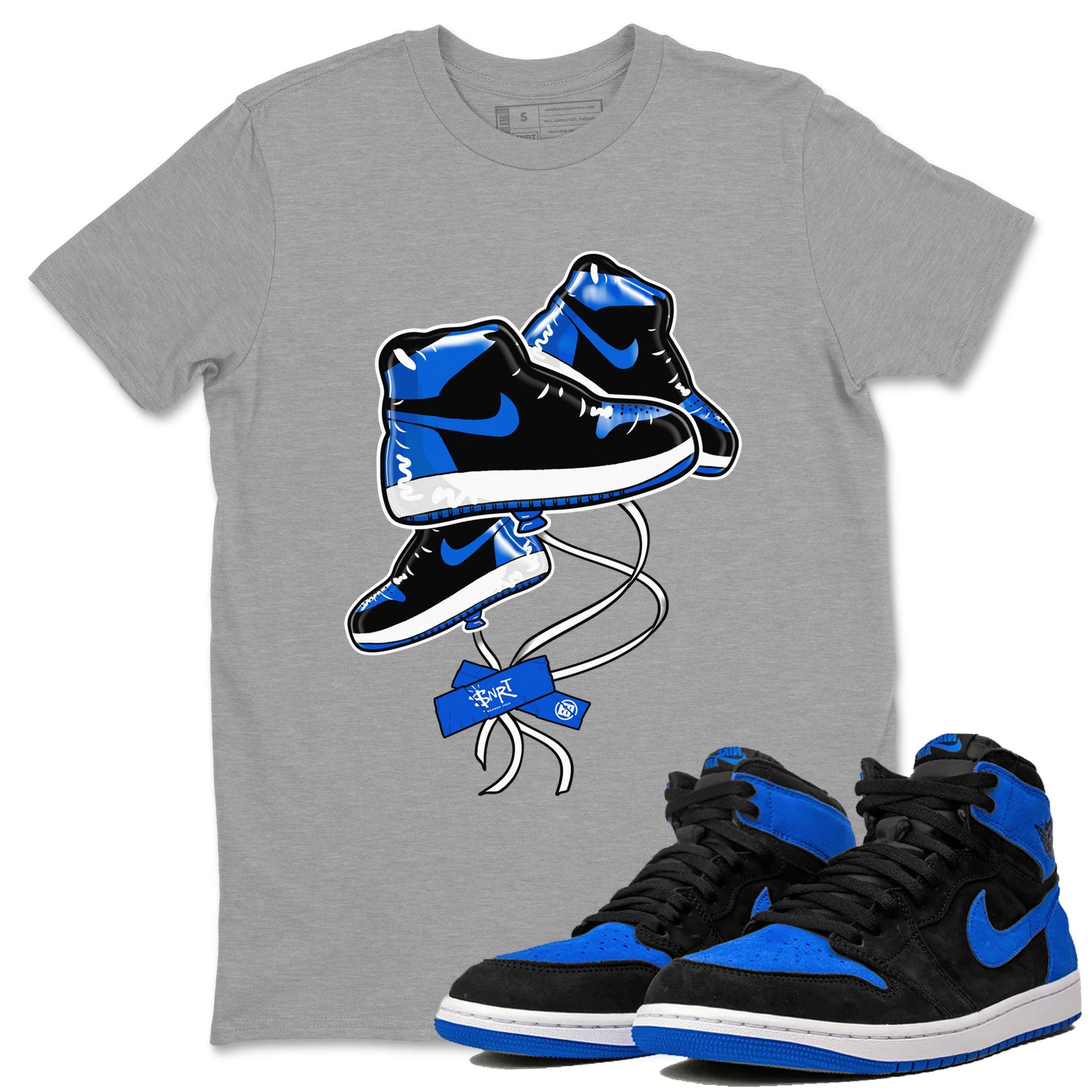AJ1 Royal Reimagined shirt to match jordans Sneaker Balloon sneaker tees Air Jordan 1 Royal Reimagined SNRT Sneaker Tees Sneaker Matching Clothing Brand Unisex Sneaker Tee Heather Grey 1 T-Shirt