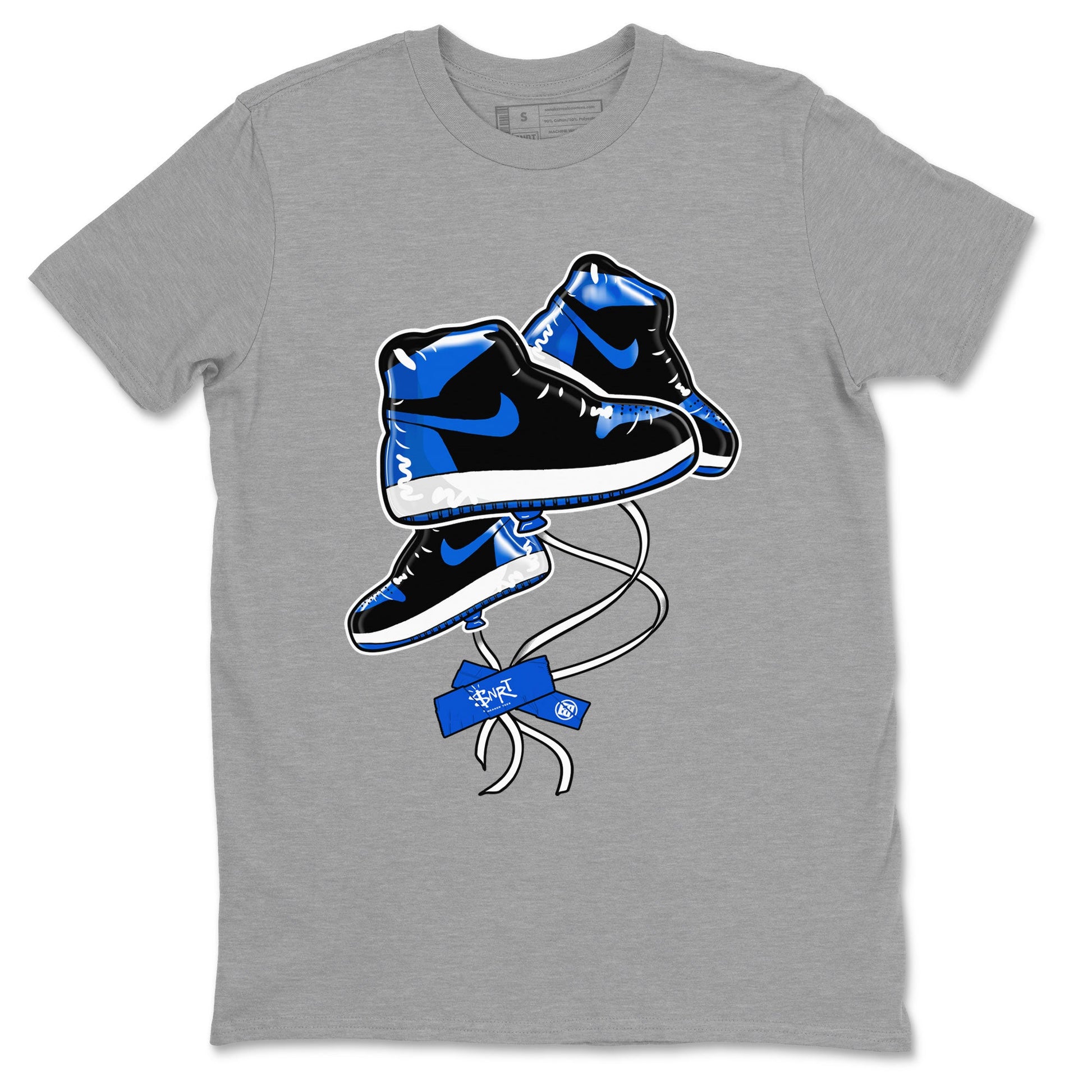 AJ1 Royal Reimagined shirt to match jordans Sneaker Balloon sneaker tees Air Jordan 1 Royal Reimagined SNRT Sneaker Tees Sneaker Matching Clothing Brand Unisex Sneaker Tee Heather Grey 2 T-Shirt