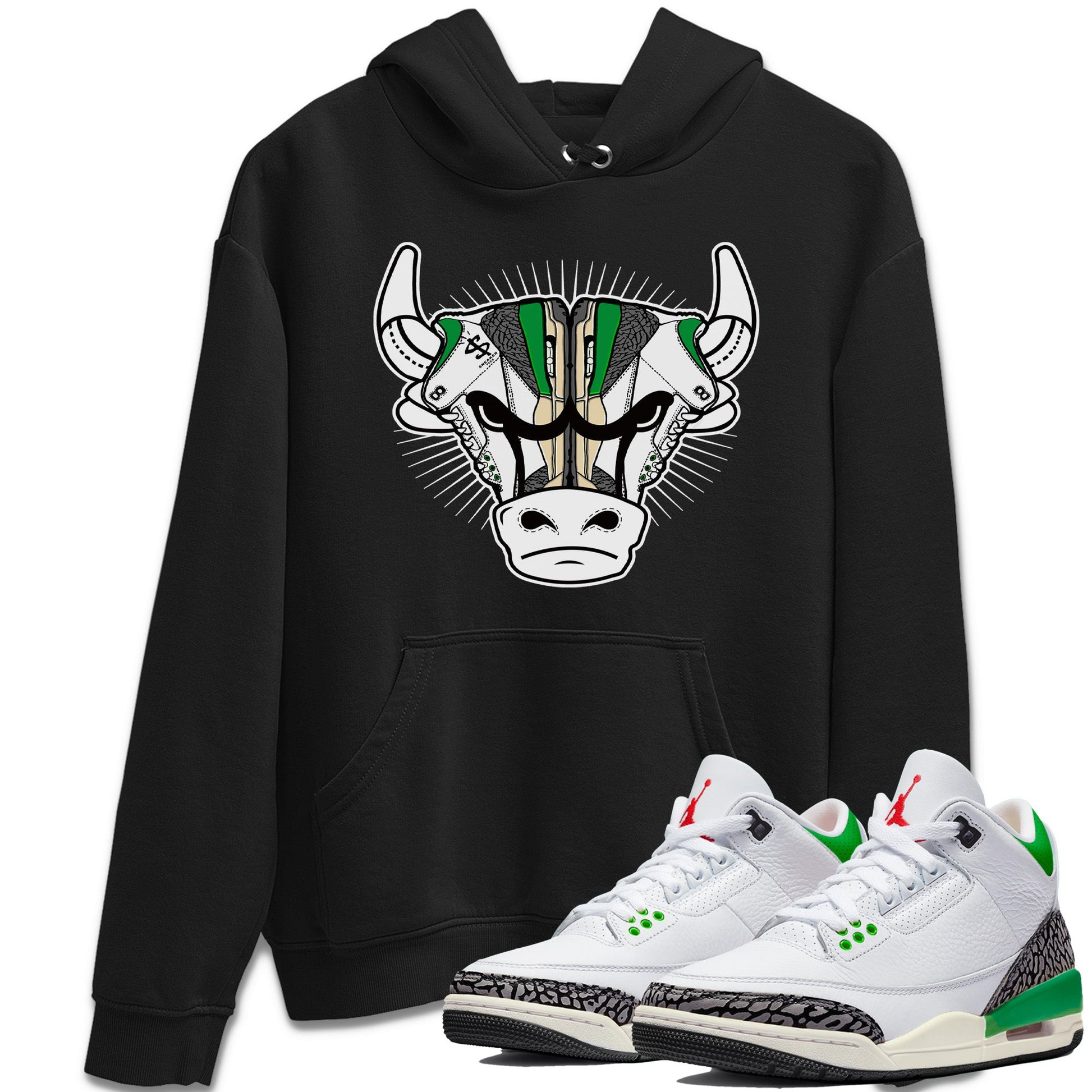 Air Jordan 3 Lucky Green Sneaker Match Tees Sneaker Bull Head Sneaker Tees Jordan 3 Retro Lucky Green Sneaker Release Tees Unisex Shirts Black 1