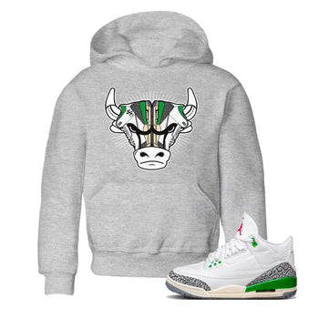 Air Jordan 3 Lucky Green Sneaker Match Tees Sneaker Bull Head Sneaker Tees Jordan 3 Retro Lucky Green Sneaker Release Tees Kids Shirts Heather Grey 1