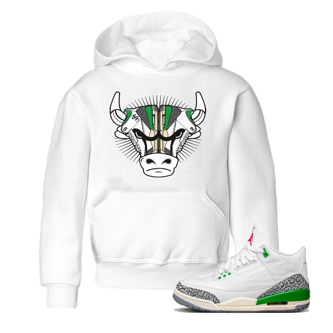 Air Jordan 3 Lucky Green Sneaker Match Tees Sneaker Bull Head Sneaker Tees Jordan 3 Retro Lucky Green Sneaker Release Tees Kids Shirts White 1